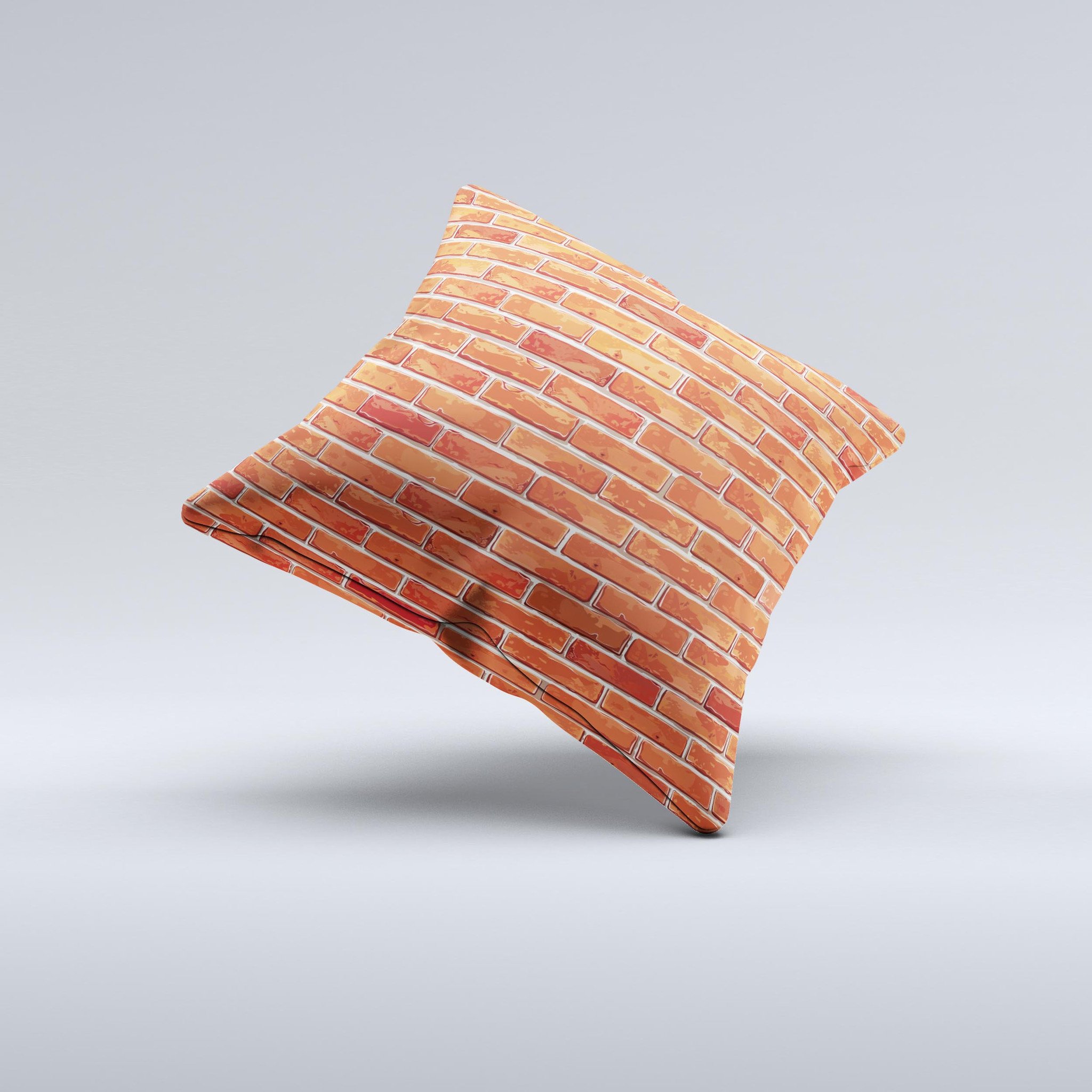 Bright Red Brick Wall ink-Fuzed Decorative Throw Pillow showcasing a unique design with vibrant colors and high-quality fabric.