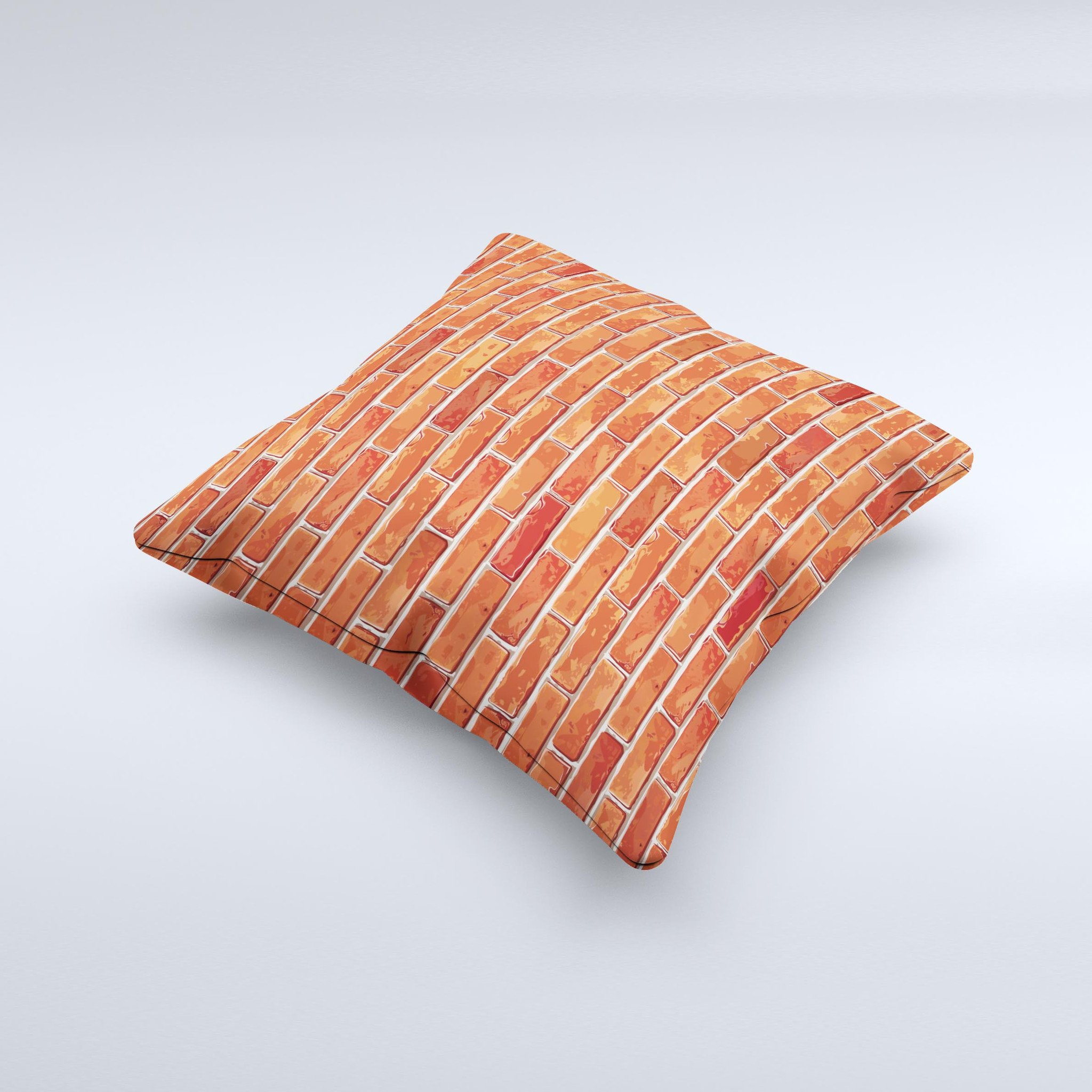 Bright Red Brick Wall ink-Fuzed Decorative Throw Pillow showcasing a unique design with vibrant colors and high-quality fabric.