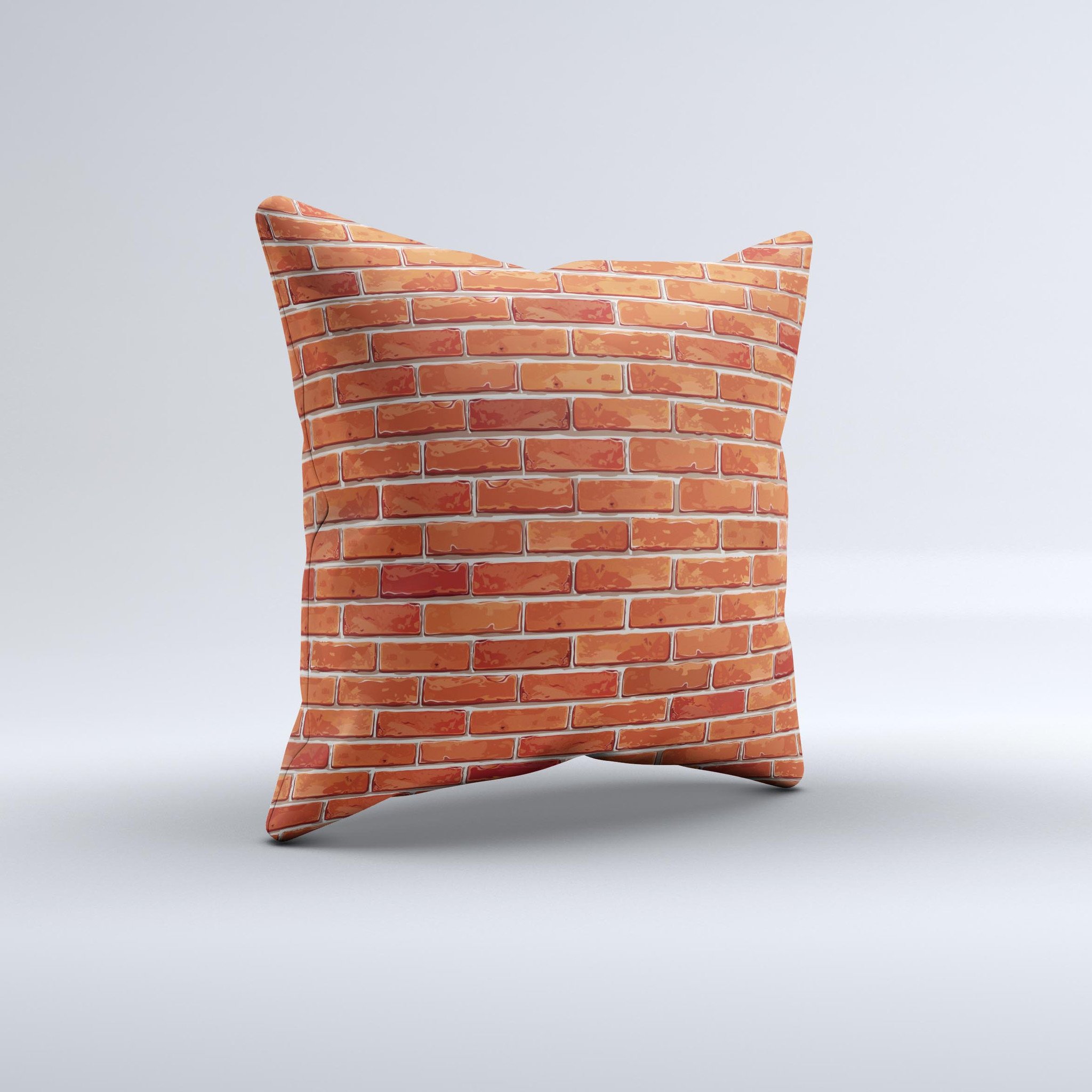 Bright Red Brick Wall ink-Fuzed Decorative Throw Pillow showcasing a unique design with vibrant colors and high-quality fabric.