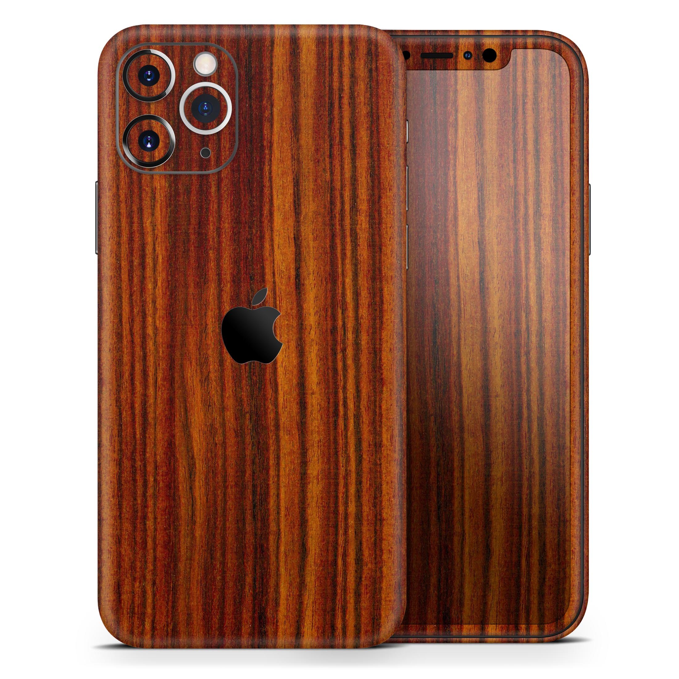 Bright Red Ebony Woodgrain Skin-Kit for Apple iPhone, showcasing a stylish woodgrain design.