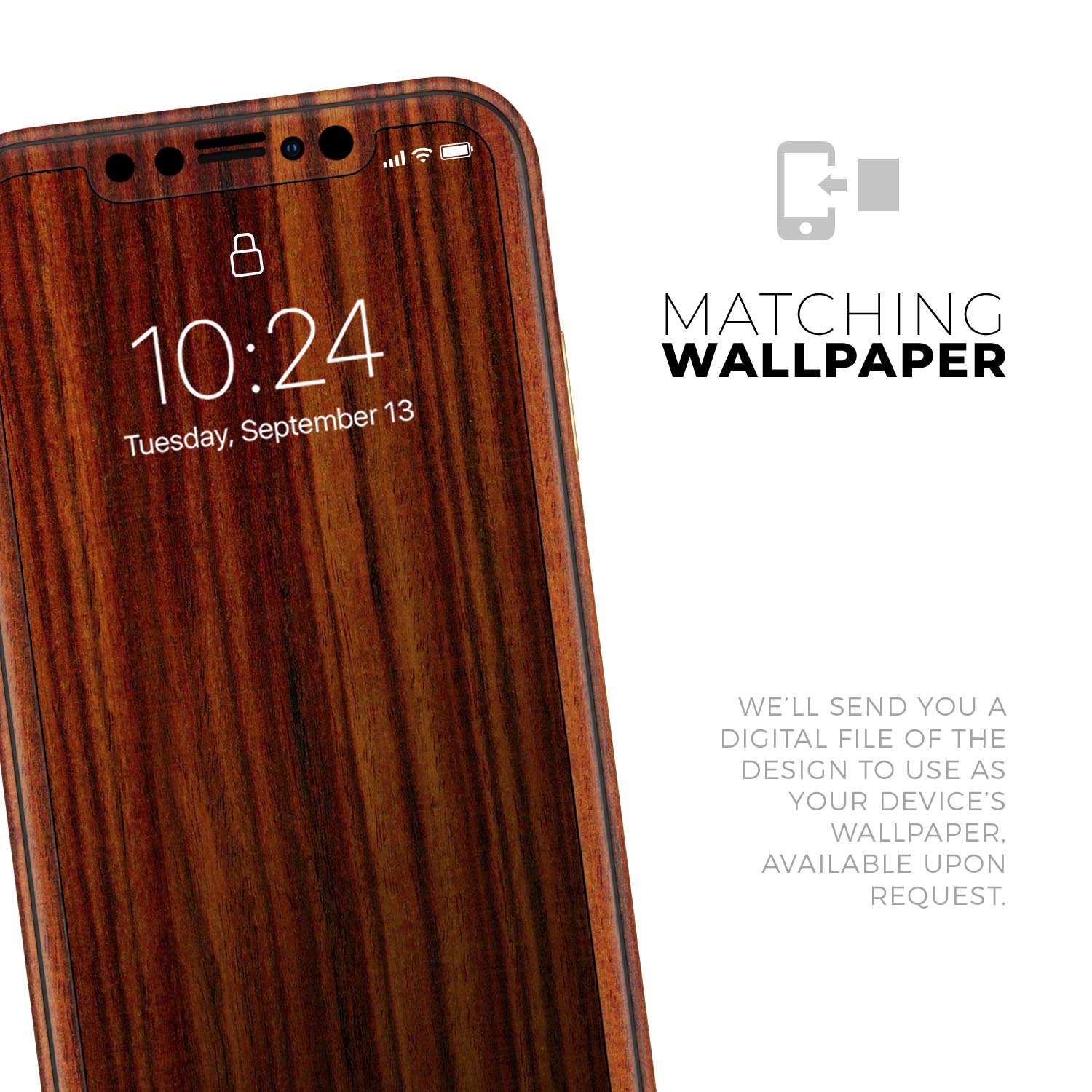 Bright Red Ebony Woodgrain Skin-Kit for Apple iPhone, showcasing a stylish woodgrain design.