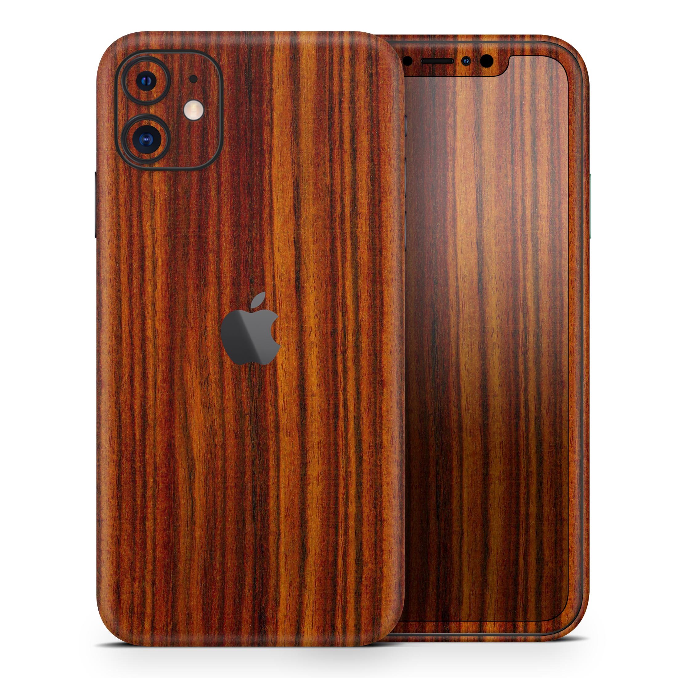 Bright Red Ebony Woodgrain Skin-Kit for Apple iPhone, showcasing a stylish woodgrain design.