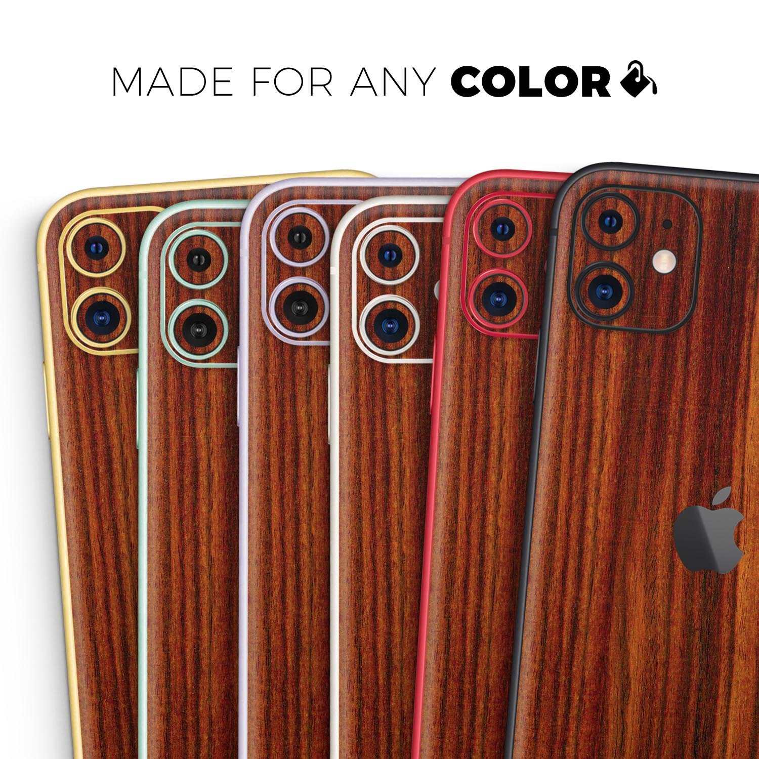 Bright Red Ebony Woodgrain Skin-Kit for Apple iPhone, showcasing a stylish woodgrain design.