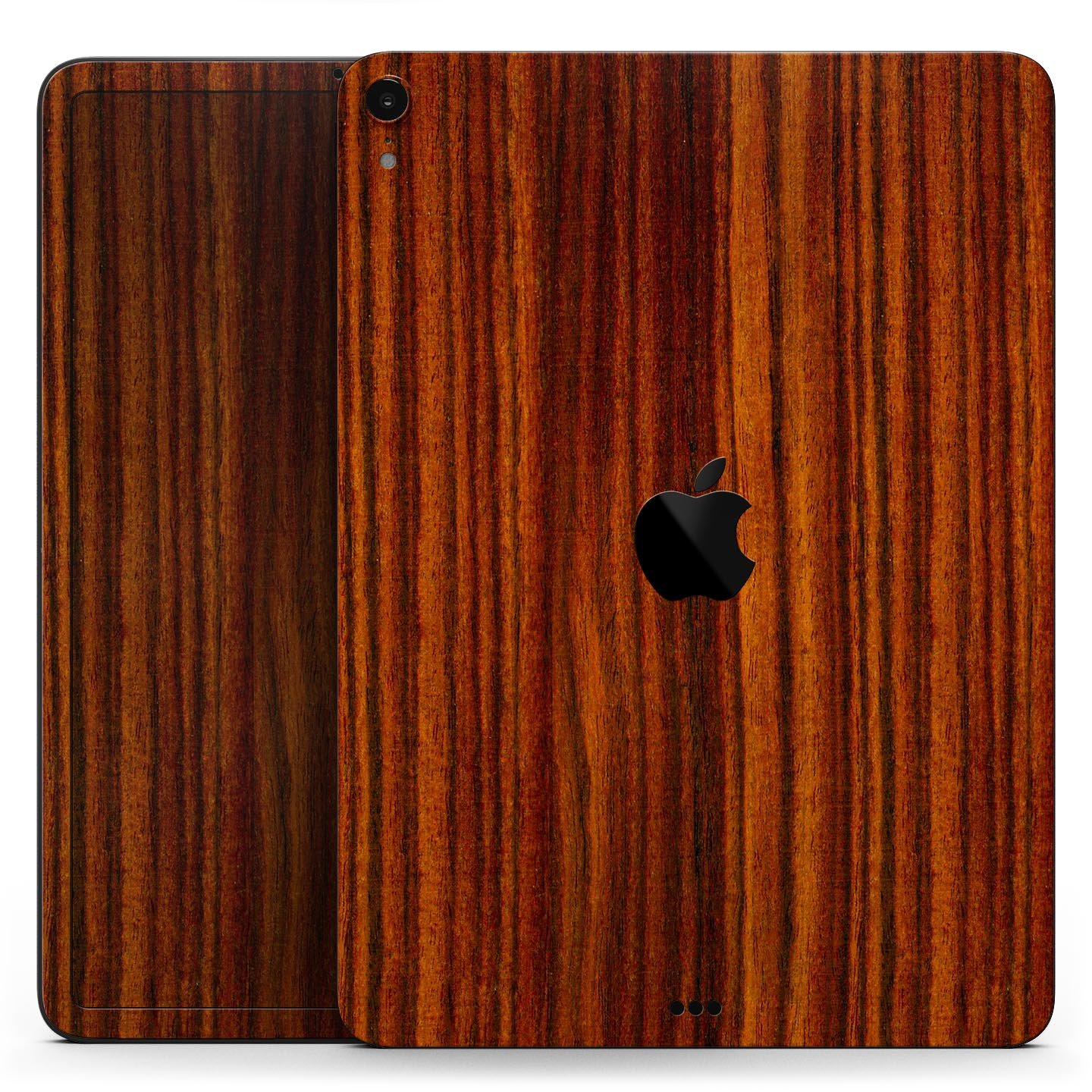 Bright Red Ebony Woodgrain skin decal for Apple iPad, showcasing its vibrant woodgrain design and ultra-thin profile.