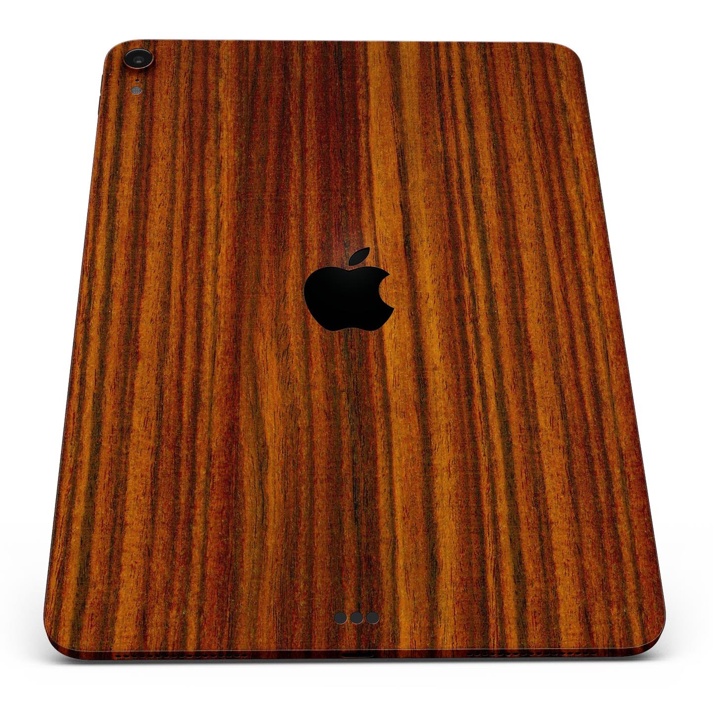 Bright Red Ebony Woodgrain skin decal for Apple iPad, showcasing its vibrant woodgrain design and ultra-thin profile.