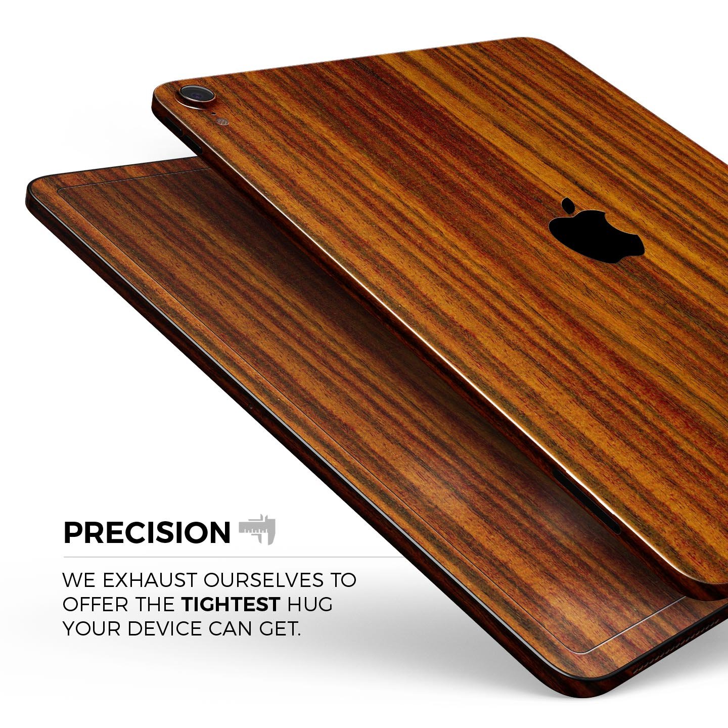 Bright Red Ebony Woodgrain skin decal for Apple iPad, showcasing its vibrant woodgrain design and ultra-thin profile.