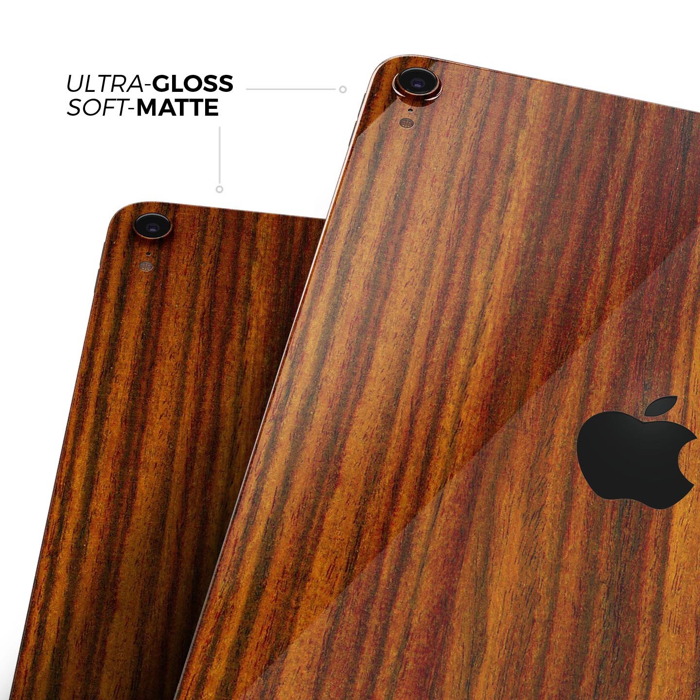 Bright Red Ebony Woodgrain skin decal for Apple iPad, showcasing its vibrant woodgrain design and ultra-thin profile.