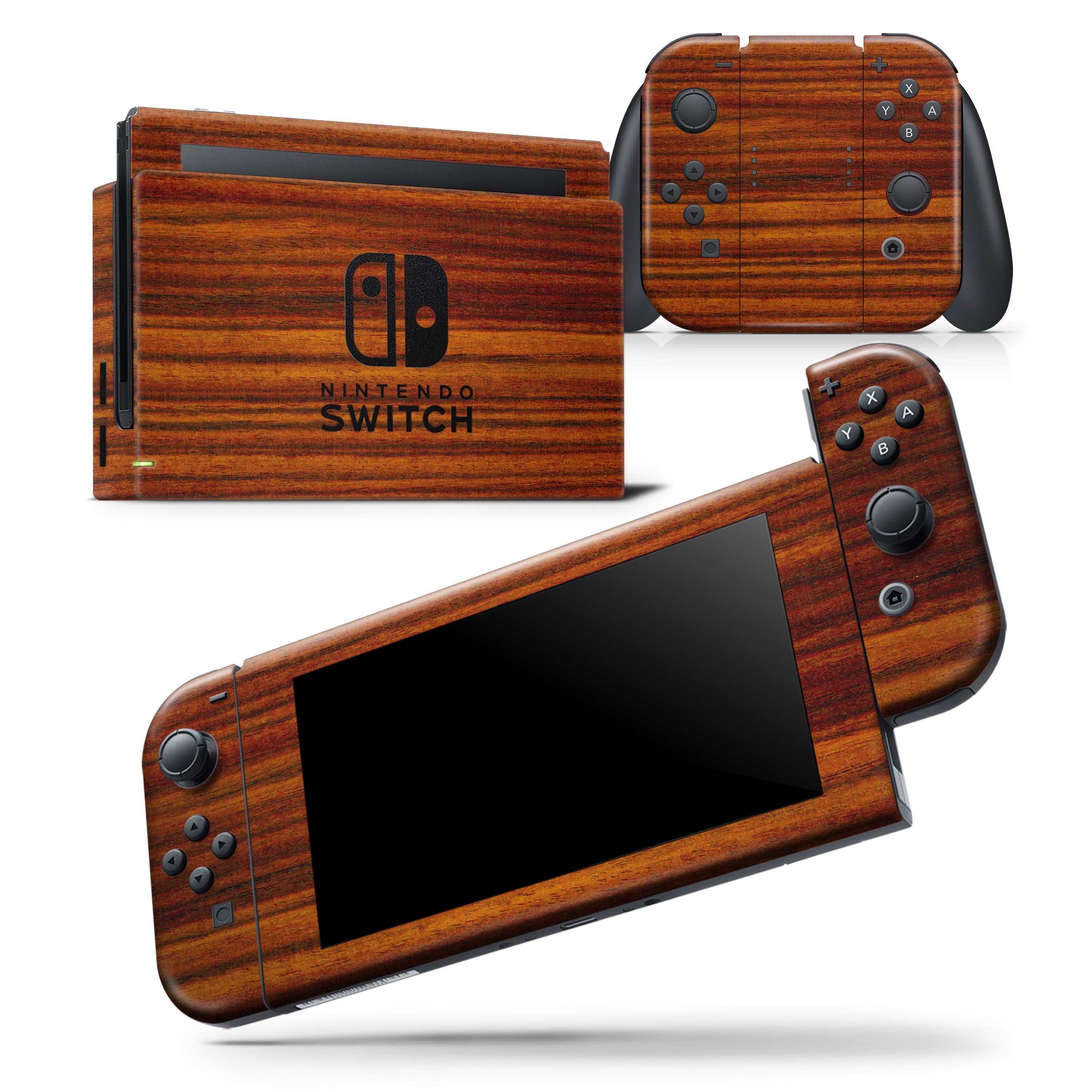 Bright Red Ebony Woodgrain skin wrap decal for Nintendo Switch Lite, showcasing a stylish woodgrain design that fits snugly on the console.