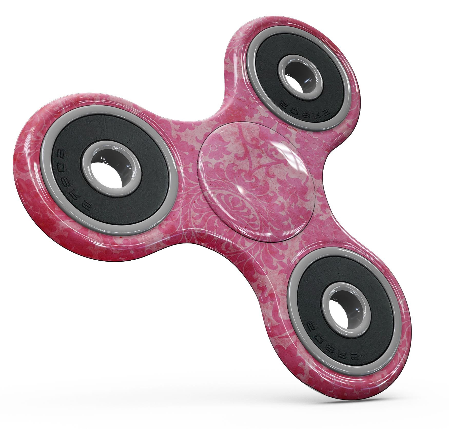 Bright Red Hue Floral Damask Pattern Skin-Kit for fidget spinner, showcasing vibrant floral design on premium vinyl.