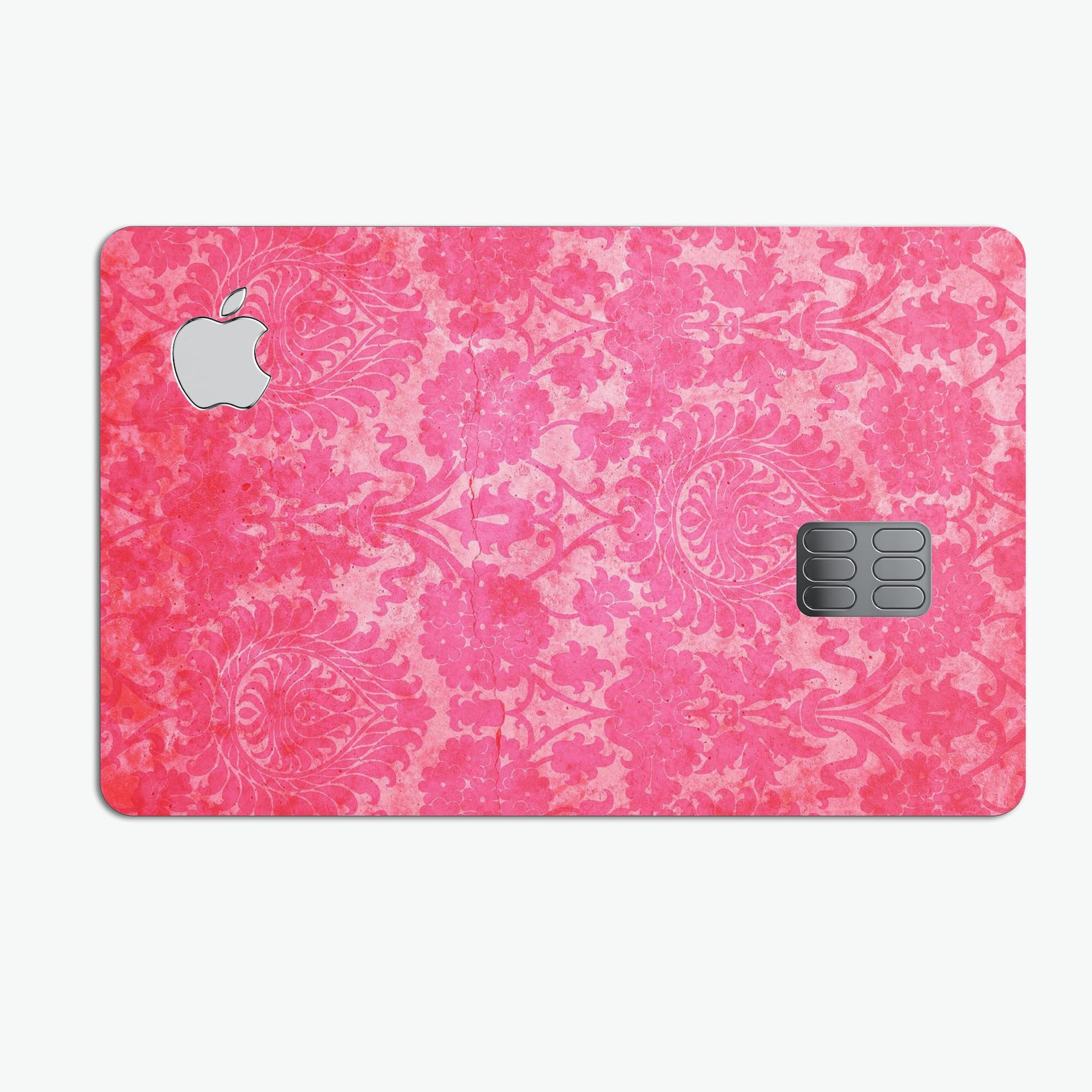 Bright Red Hue Floral Damask Pattern decal for Apple Card, showcasing vibrant floral design and premium vinyl material.