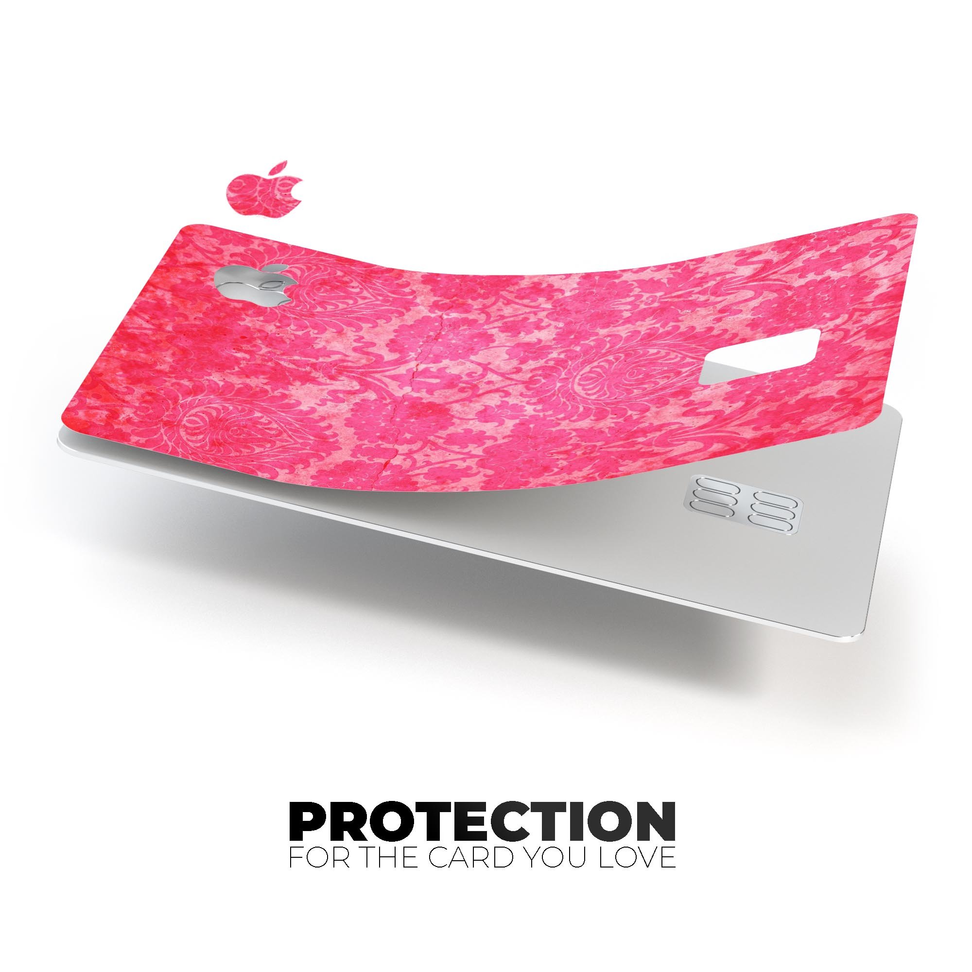 Bright Red Hue Floral Damask Pattern decal for Apple Card, showcasing vibrant floral design and premium vinyl material.