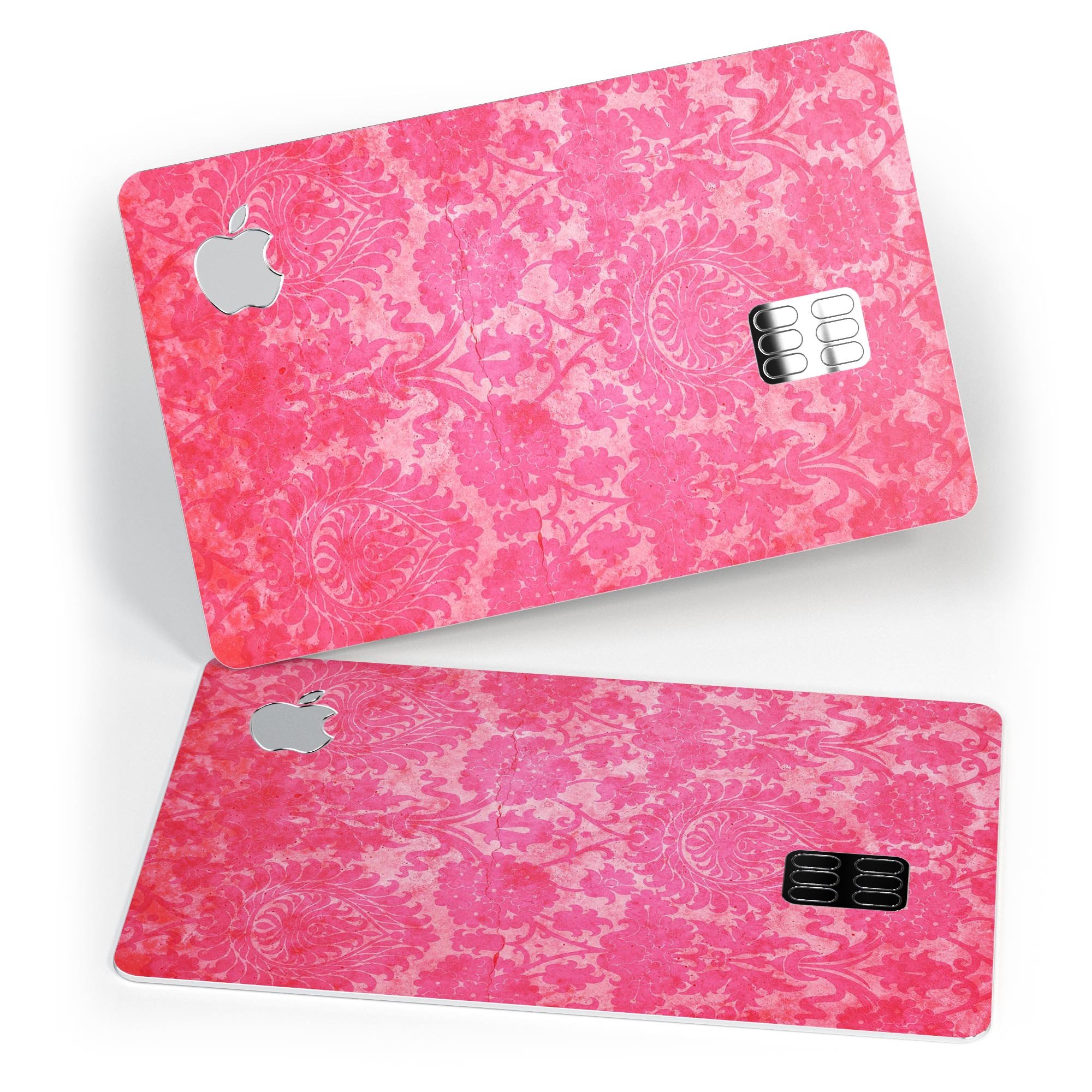 Bright Red Hue Floral Damask Pattern decal for Apple Card, showcasing vibrant floral design and premium vinyl material.