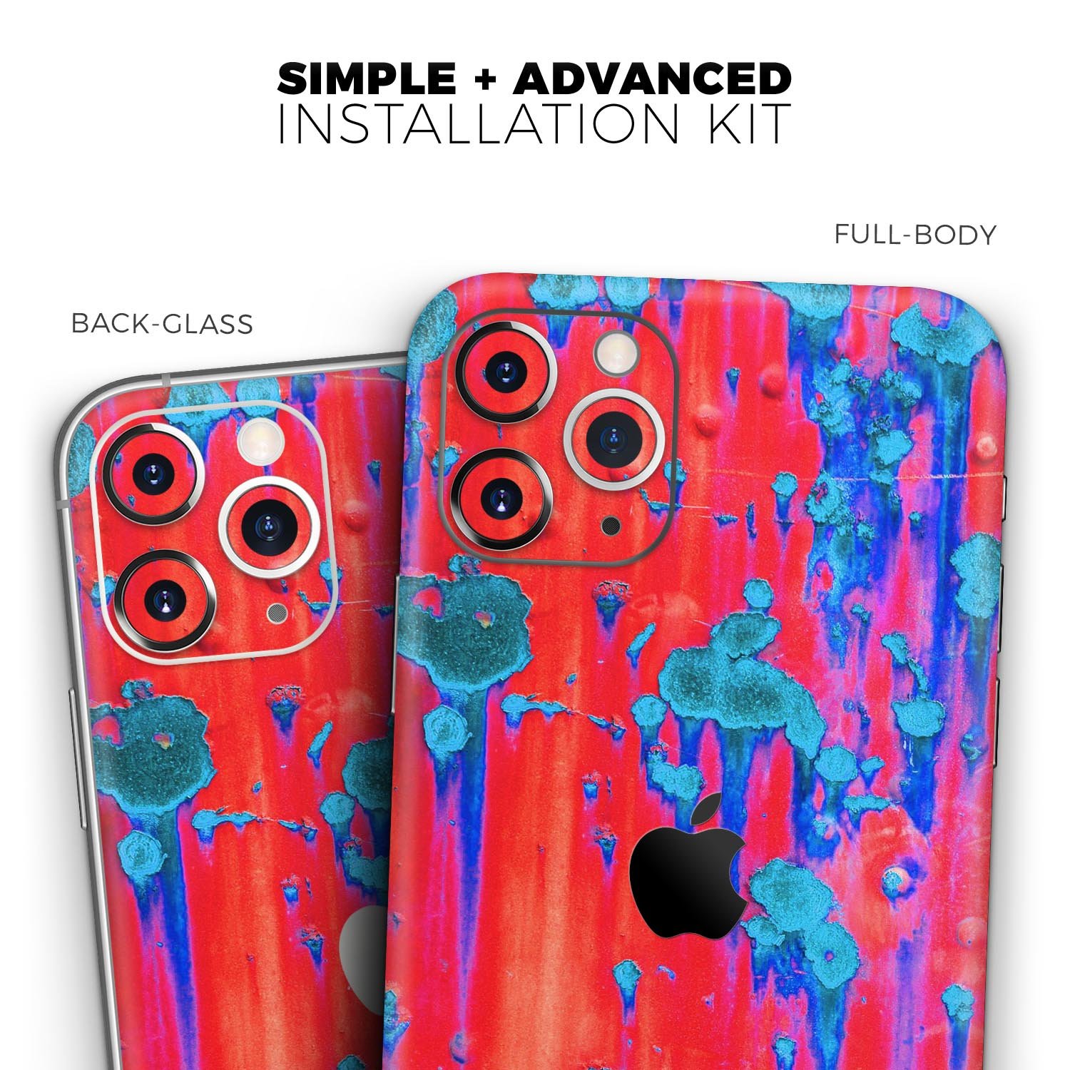 Bright Red v2 Metal skin for iPhone 11 featuring a turquoise rust design, showcasing vibrant colors and a sleek finish.