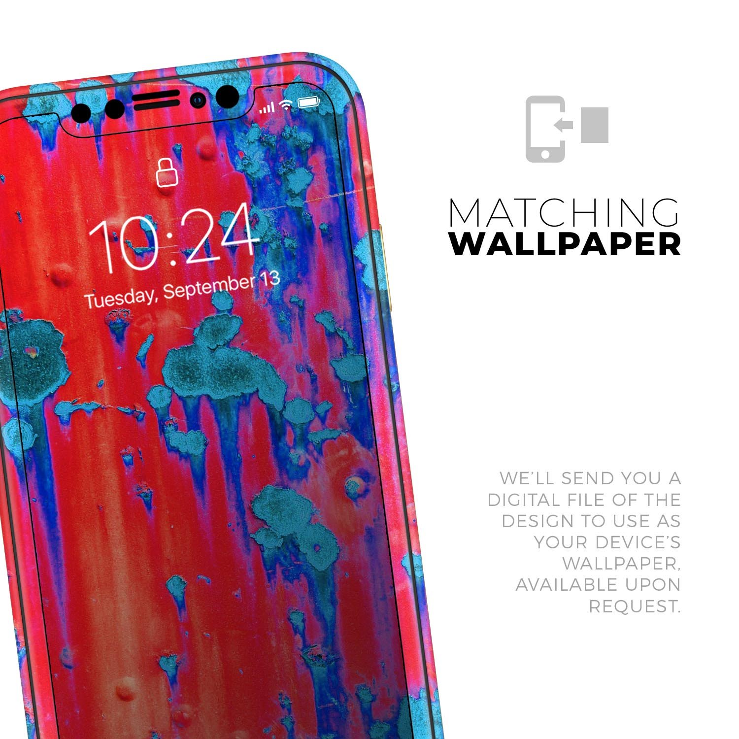 Bright Red v2 Metal skin for iPhone 11 featuring a turquoise rust design, showcasing vibrant colors and a sleek finish.