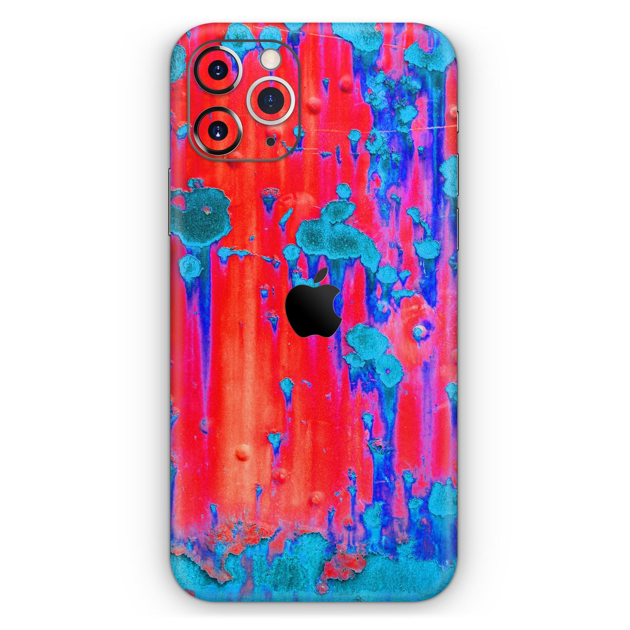 Bright Red v2 Metal skin for iPhone 11 featuring a turquoise rust design, showcasing vibrant colors and a sleek finish.