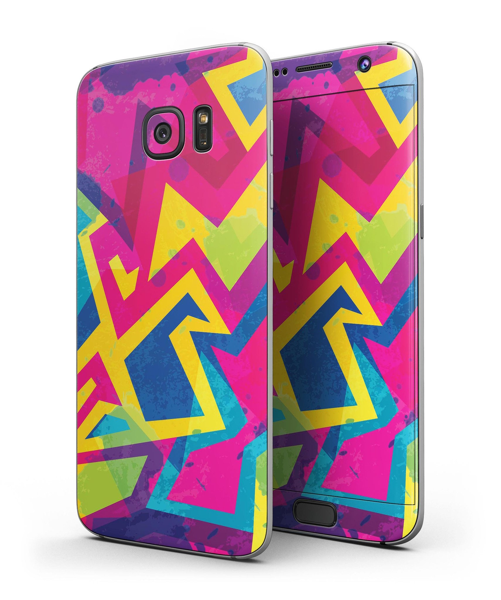 Bright Retro Color-Shapes Full Body Skin-Kit for Samsung Galaxy S7/S7 Edge, showcasing vibrant colors and unique shapes.