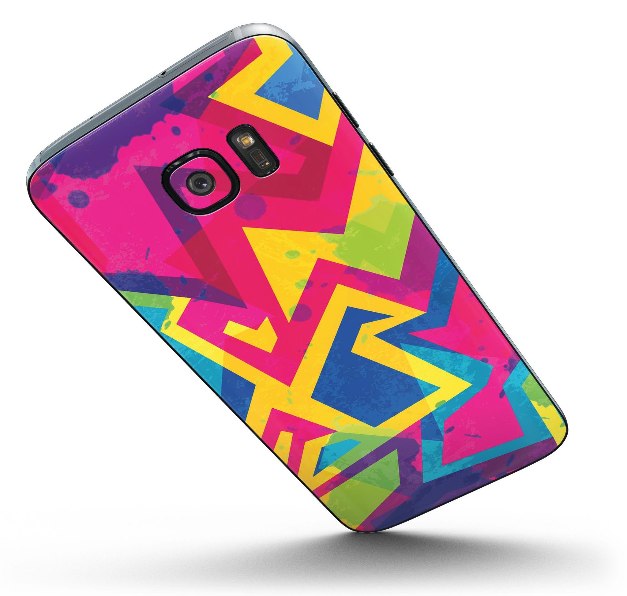 Bright Retro Color-Shapes Full Body Skin-Kit for Samsung Galaxy S7/S7 Edge, showcasing vibrant colors and unique shapes.