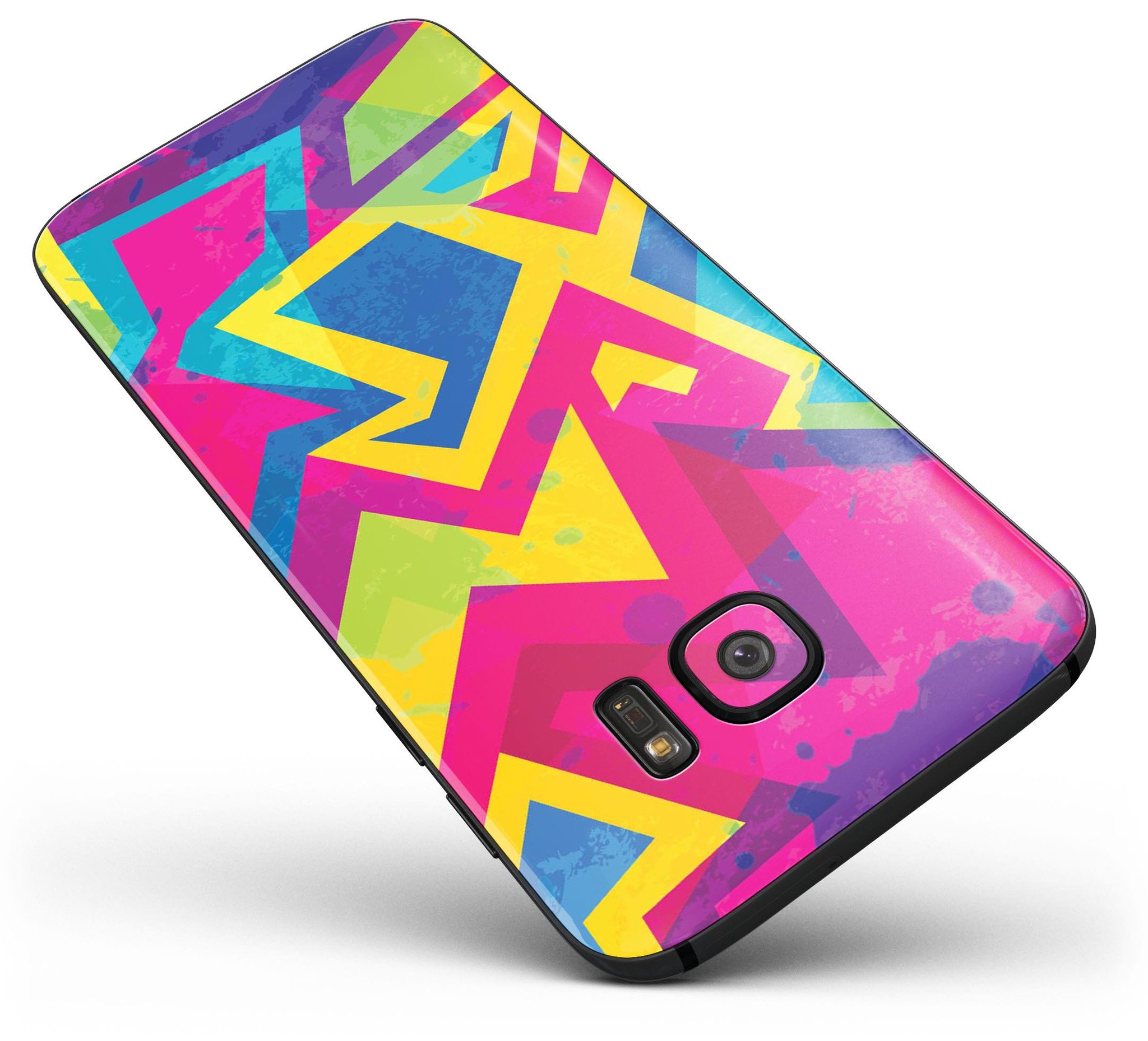 Bright Retro Color-Shapes Full Body Skin-Kit for Samsung Galaxy S7/S7 Edge, showcasing vibrant colors and unique shapes.