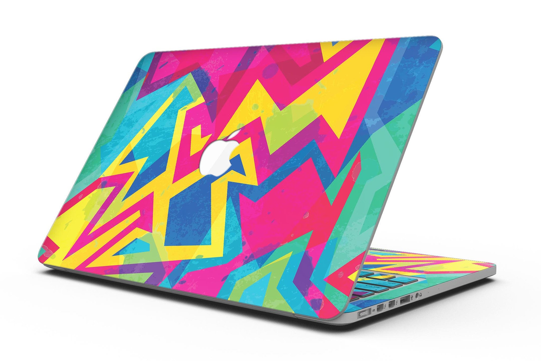 Bright Retro Color-Shapes skin for MacBook Pro with Retina Display, showcasing vibrant colors and unique shapes for stylish protection.