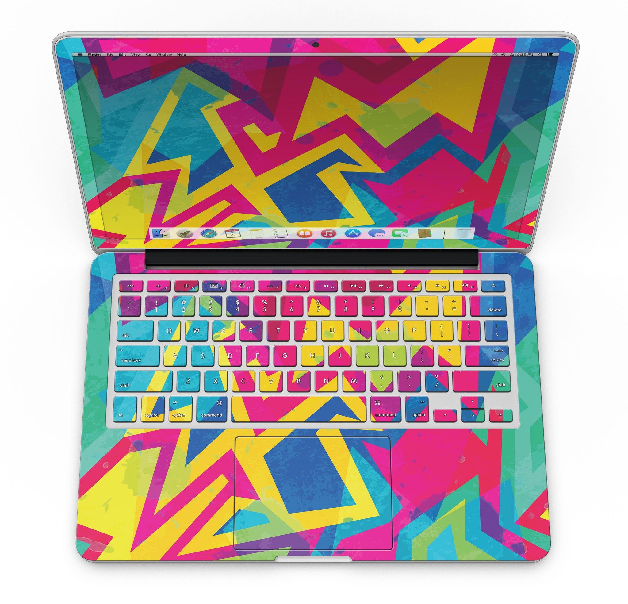 Bright Retro Color-Shapes skin for MacBook Pro with Retina Display, showcasing vibrant colors and unique shapes for stylish protection.