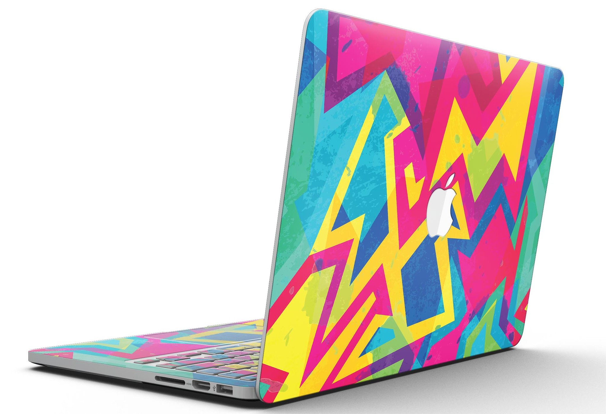 Bright Retro Color-Shapes skin for MacBook Pro with Retina Display, showcasing vibrant colors and unique shapes for stylish protection.