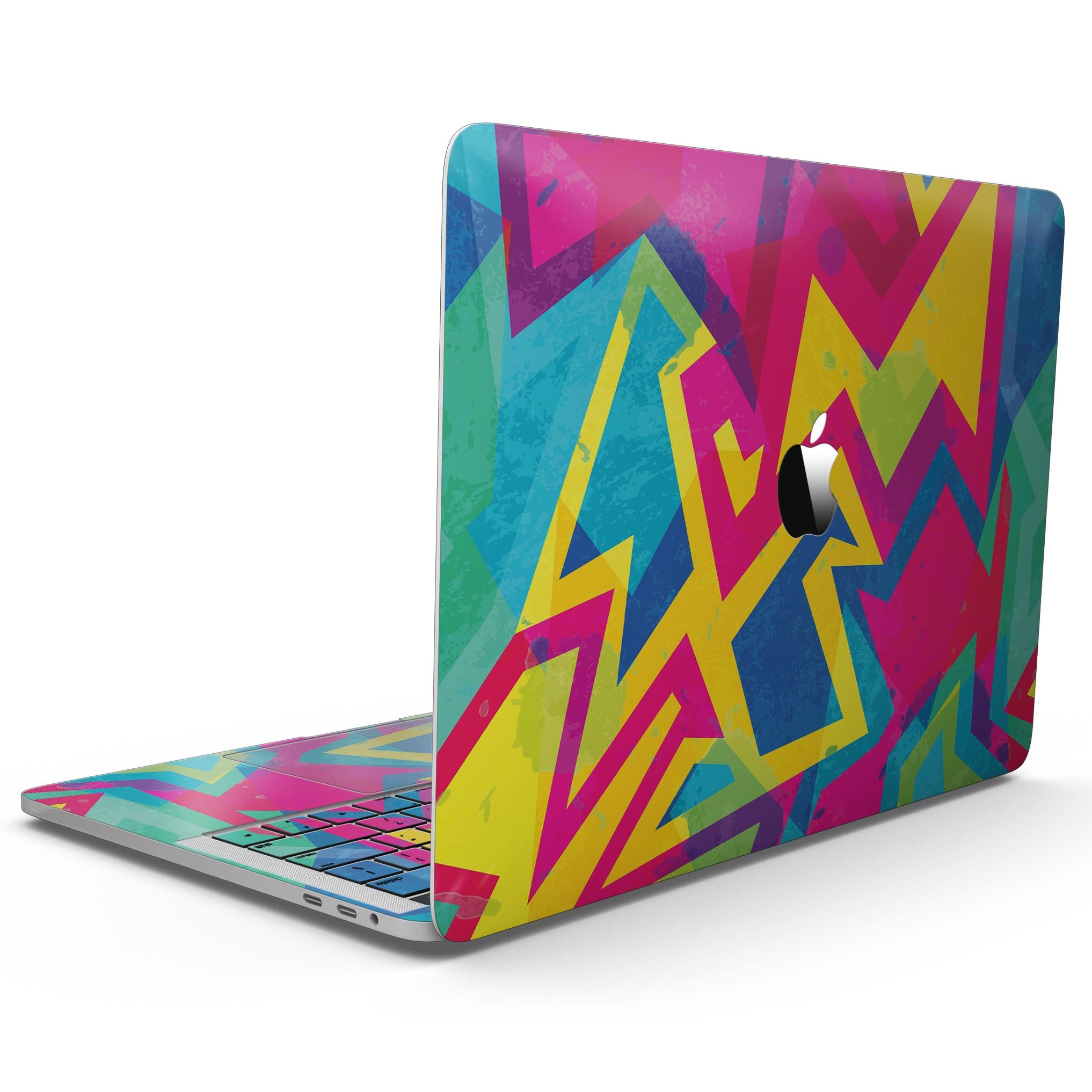 Bright Retro Color-Shapes skin kit for MacBook Pro with Touch Bar, showcasing vibrant colors and unique shapes for stylish protection.