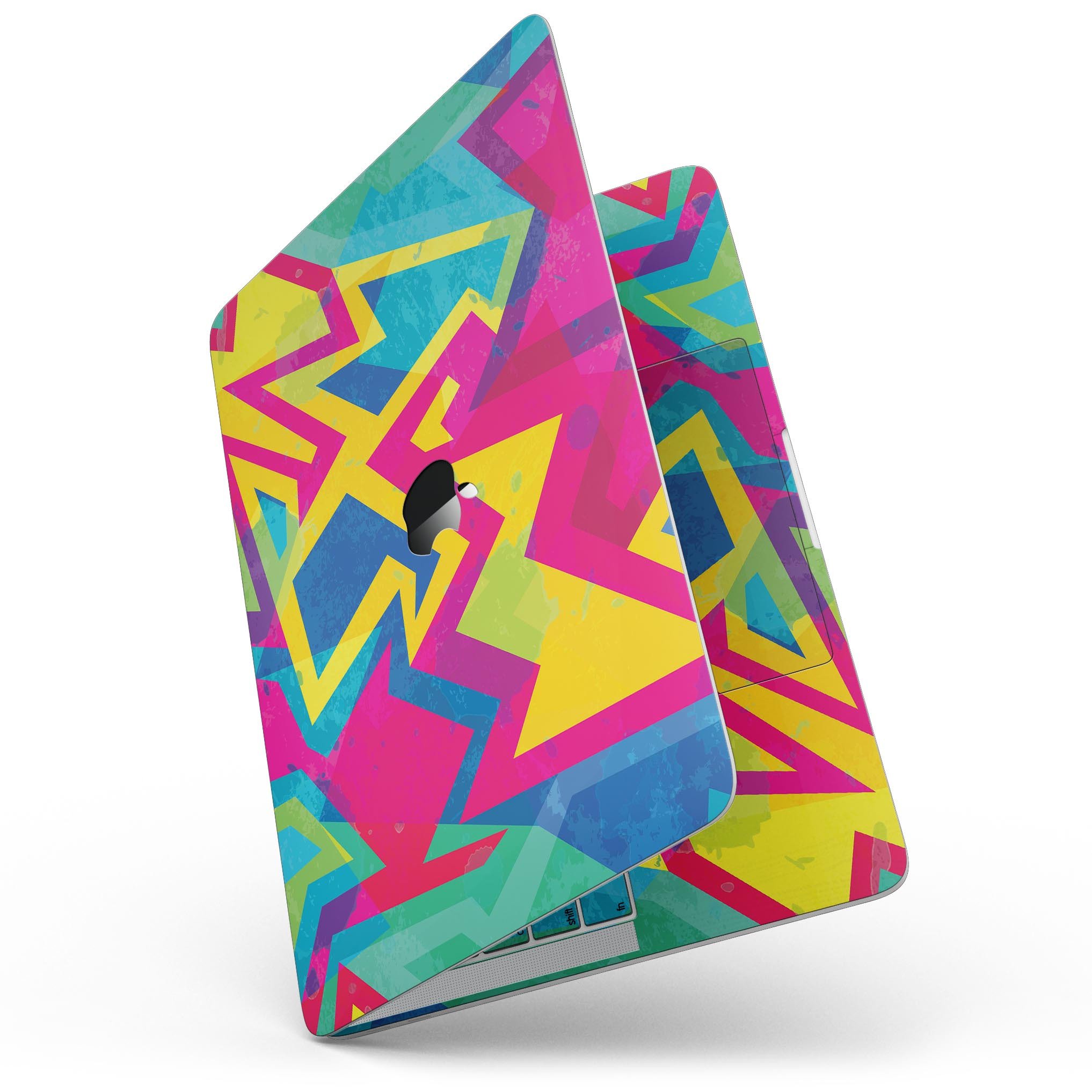 Bright Retro Color-Shapes skin kit for MacBook Pro with Touch Bar, showcasing vibrant colors and unique shapes for stylish protection.