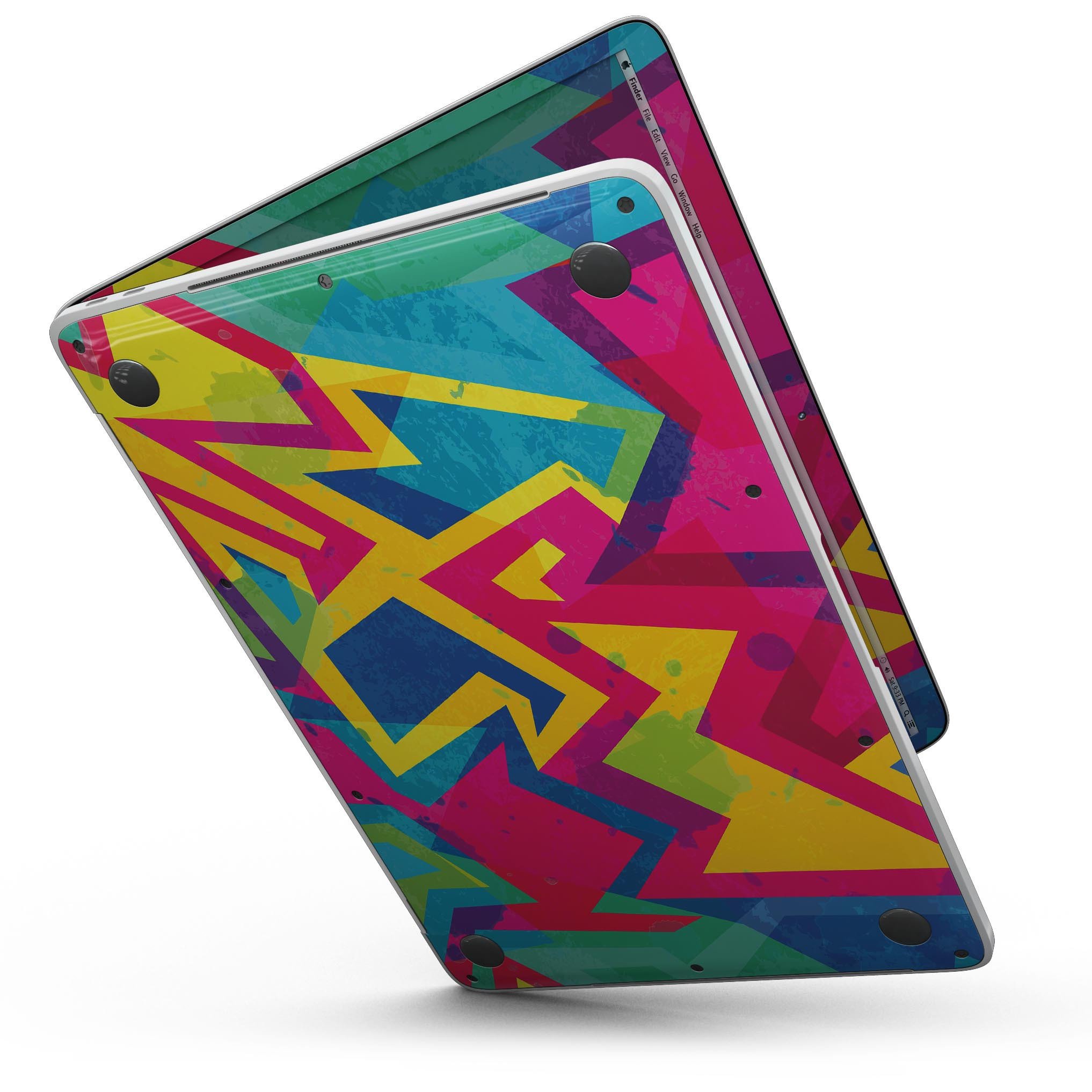 Bright Retro Color-Shapes skin kit for MacBook Pro with Touch Bar, showcasing vibrant colors and unique shapes for stylish protection.