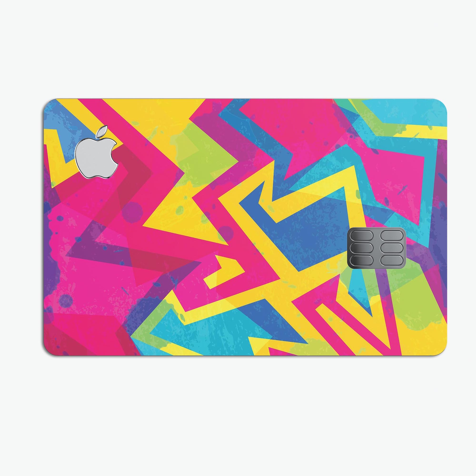 Bright Retro Color-Shapes decal skin kit for Apple Card, showcasing vibrant colors and premium vinyl material.