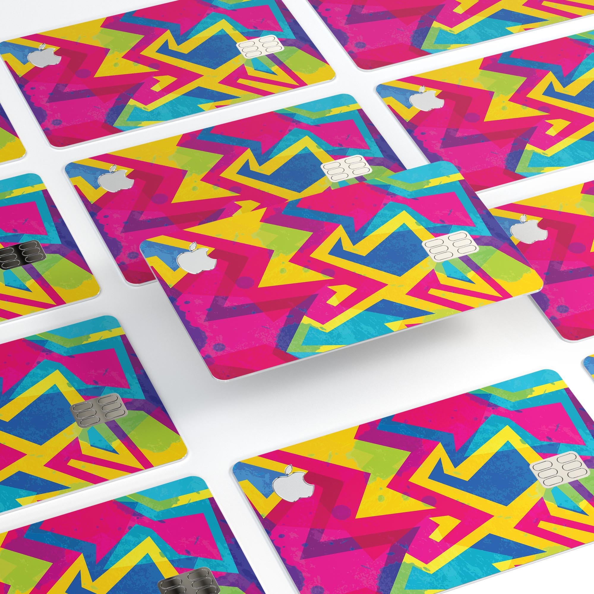 Bright Retro Color-Shapes decal skin kit for Apple Card, showcasing vibrant colors and premium vinyl material.