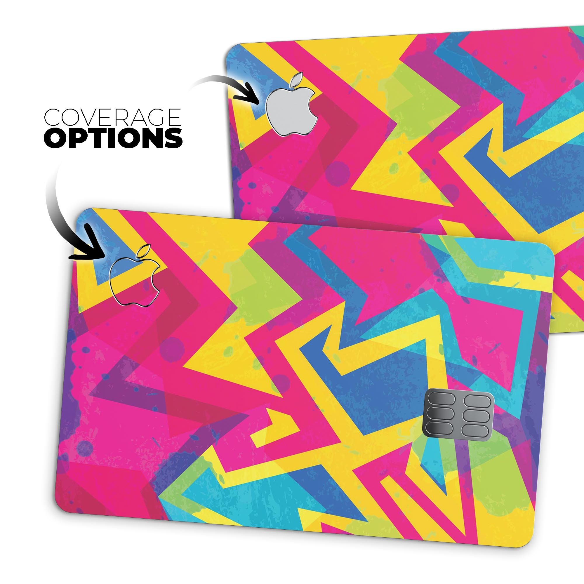 Bright Retro Color-Shapes decal skin kit for Apple Card, showcasing vibrant colors and premium vinyl material.