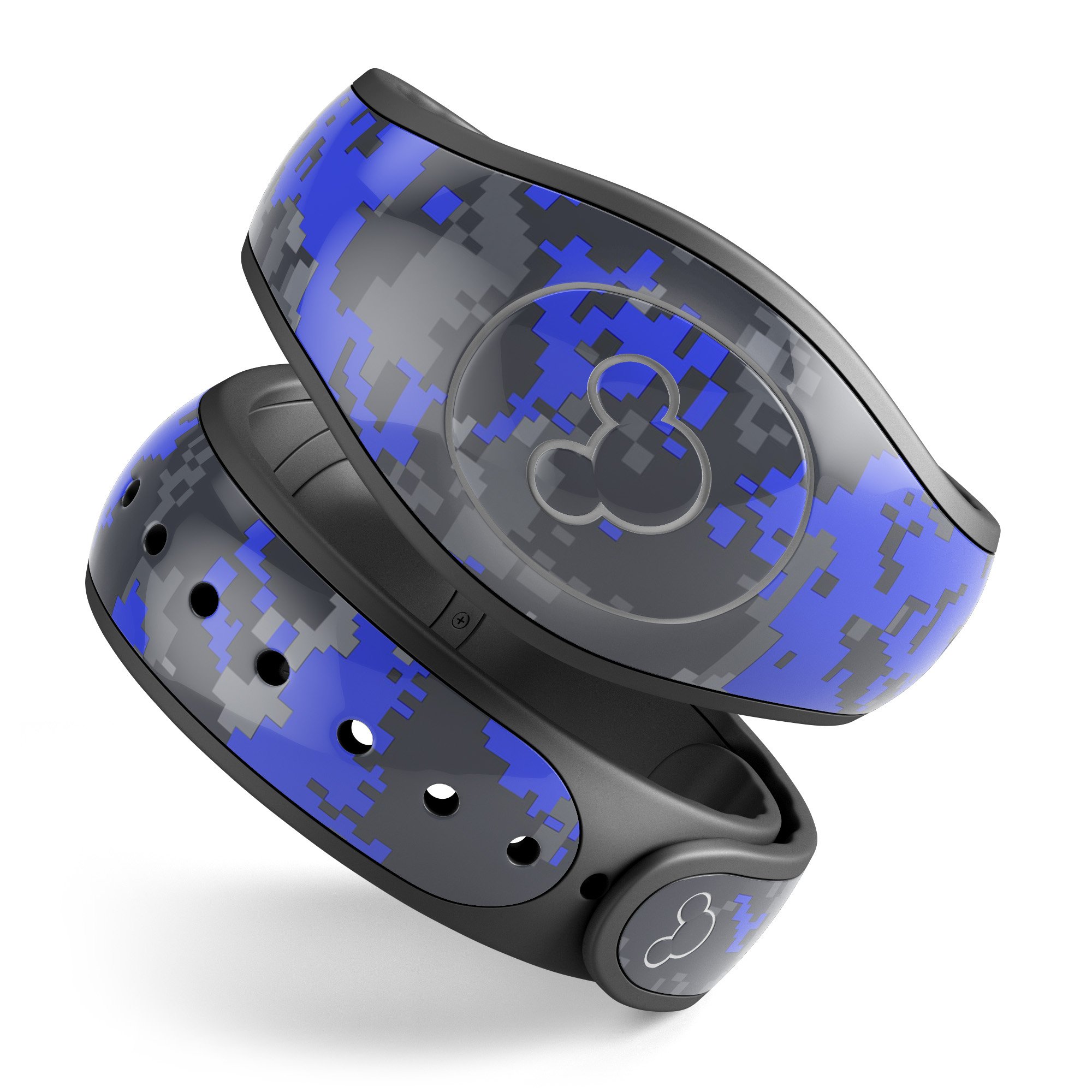 Bright Royal Blue and Gray Digital Camouflage Decal Skin Wrap Kit for Disney Magic Band, showcasing a stylish and protective design.