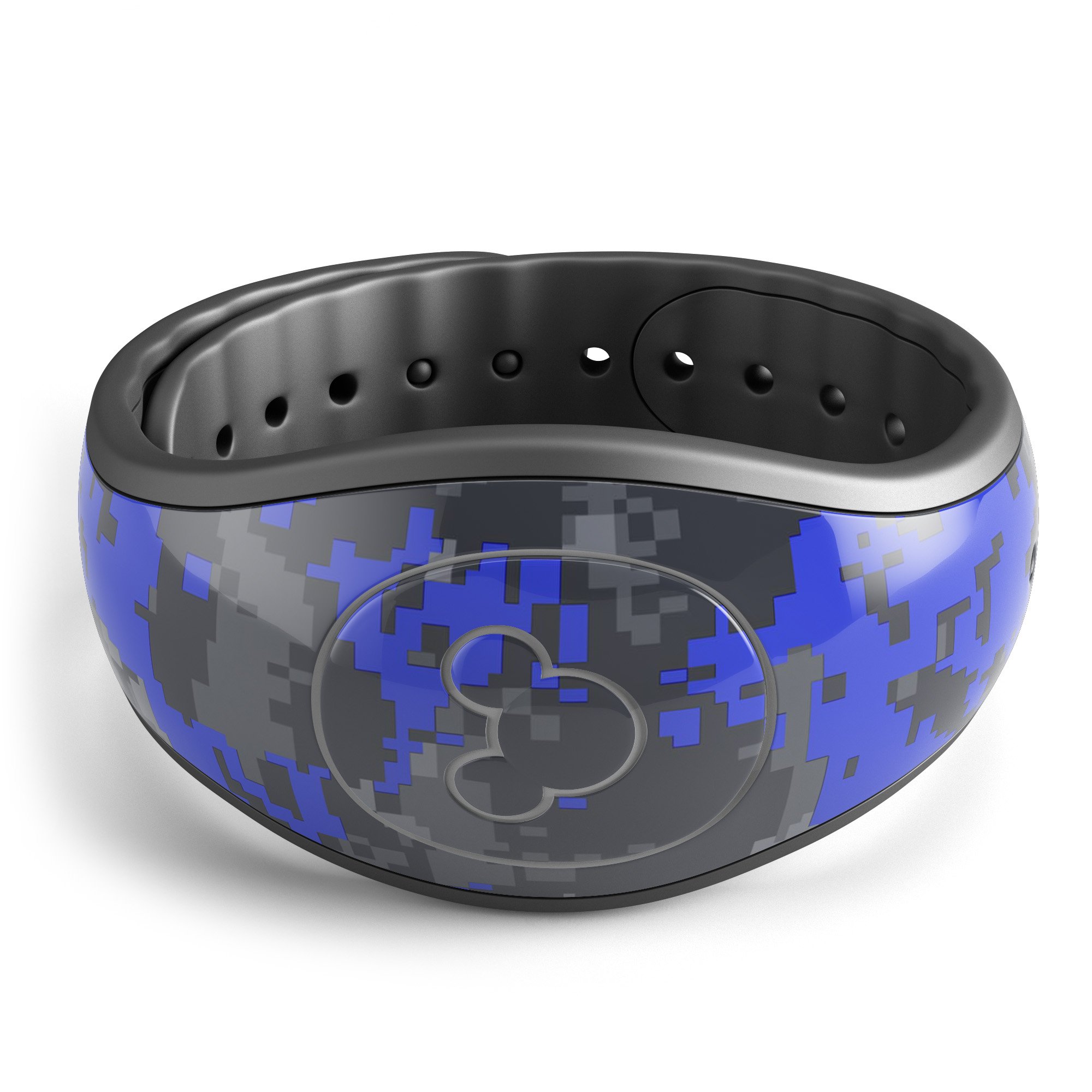 Bright Royal Blue and Gray Digital Camouflage Decal Skin Wrap Kit for Disney Magic Band, showcasing a stylish and protective design.