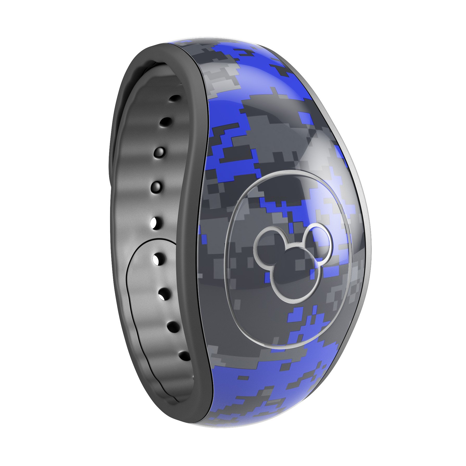 Bright Royal Blue and Gray Digital Camouflage Decal Skin Wrap Kit for Disney Magic Band, showcasing a stylish and protective design.