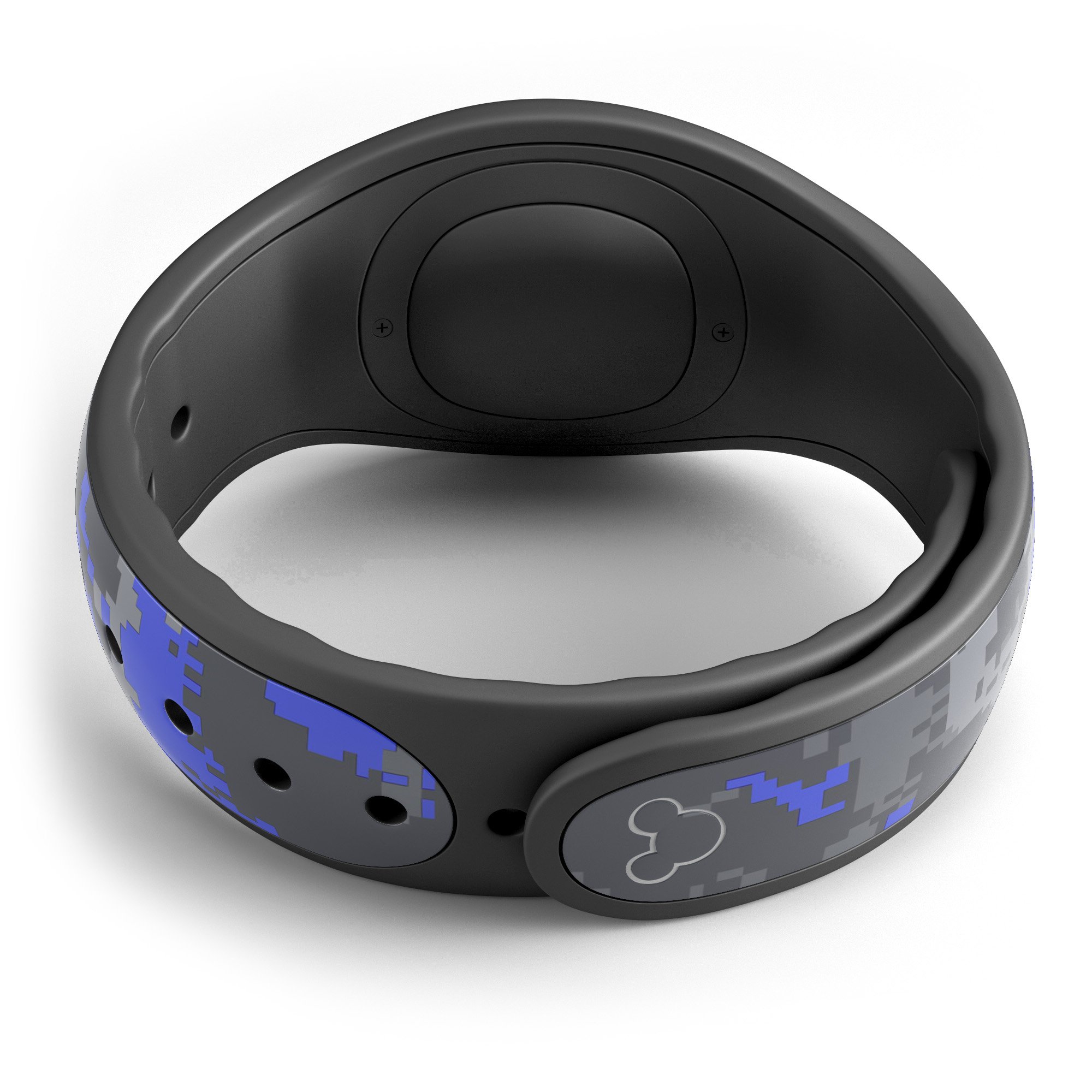 Bright Royal Blue and Gray Digital Camouflage Decal Skin Wrap Kit for Disney Magic Band, showcasing a stylish and protective design.