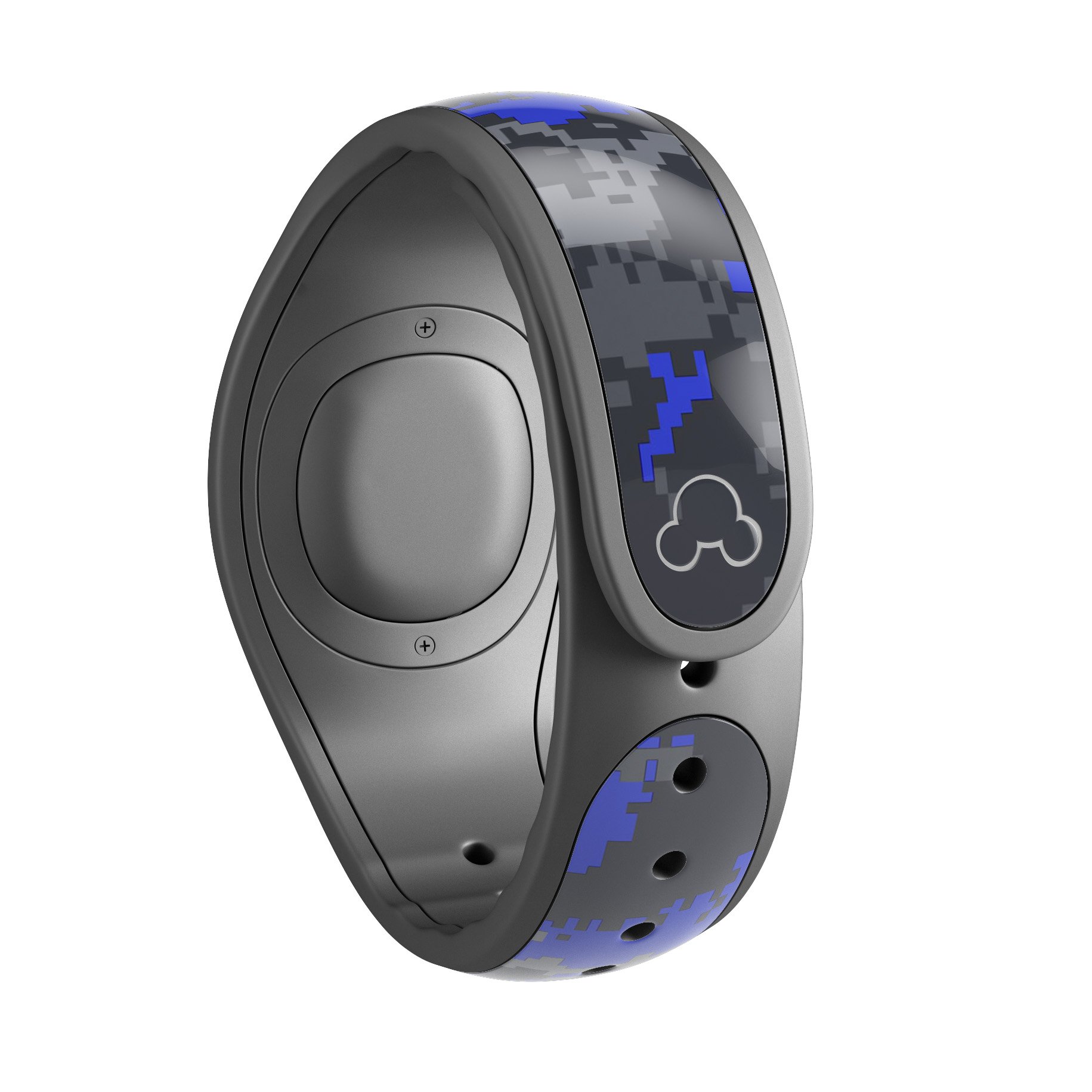 Bright Royal Blue and Gray Digital Camouflage Decal Skin Wrap Kit for Disney Magic Band, showcasing a stylish and protective design.