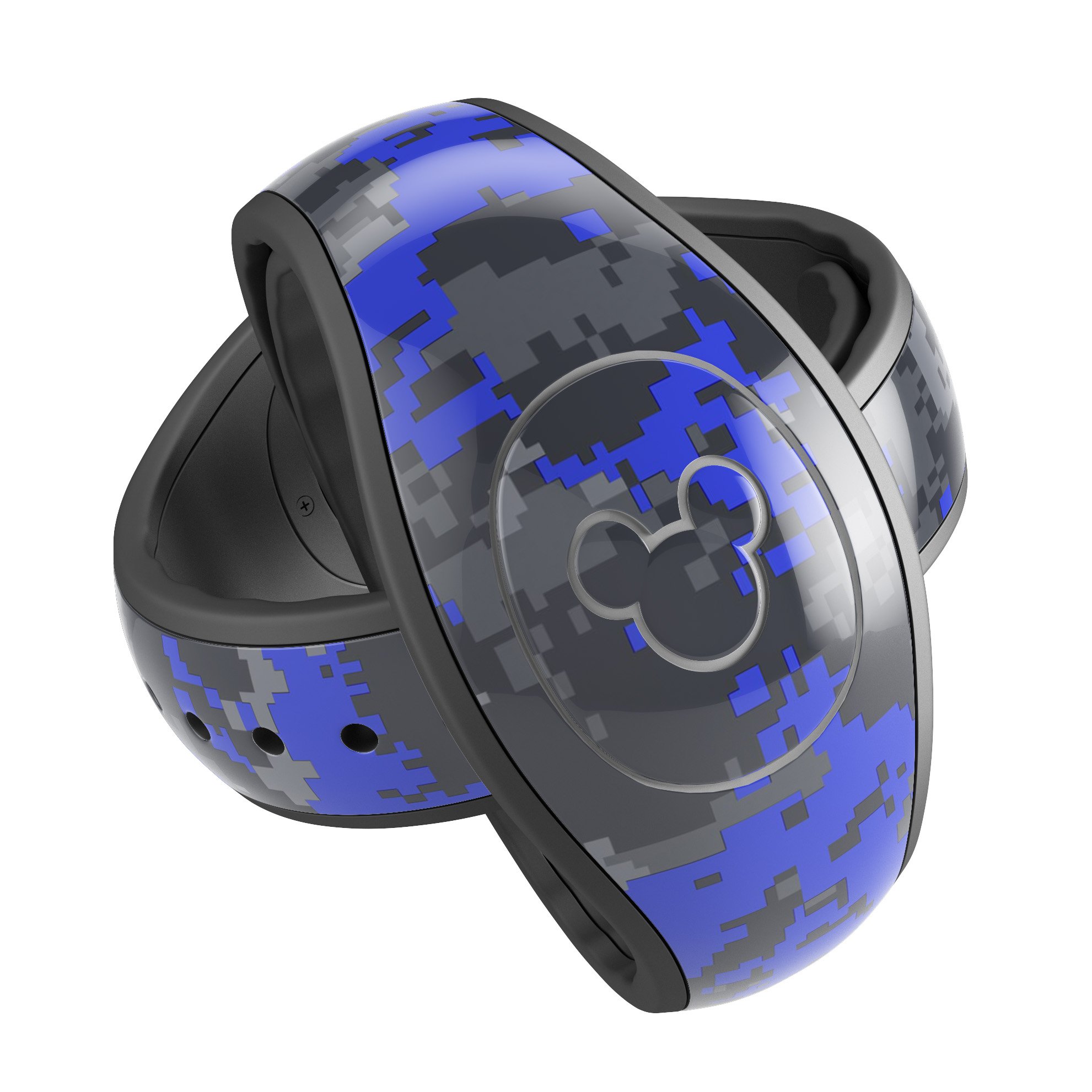 Bright Royal Blue and Gray Digital Camouflage Decal Skin Wrap Kit for Disney Magic Band, showcasing a stylish and protective design.