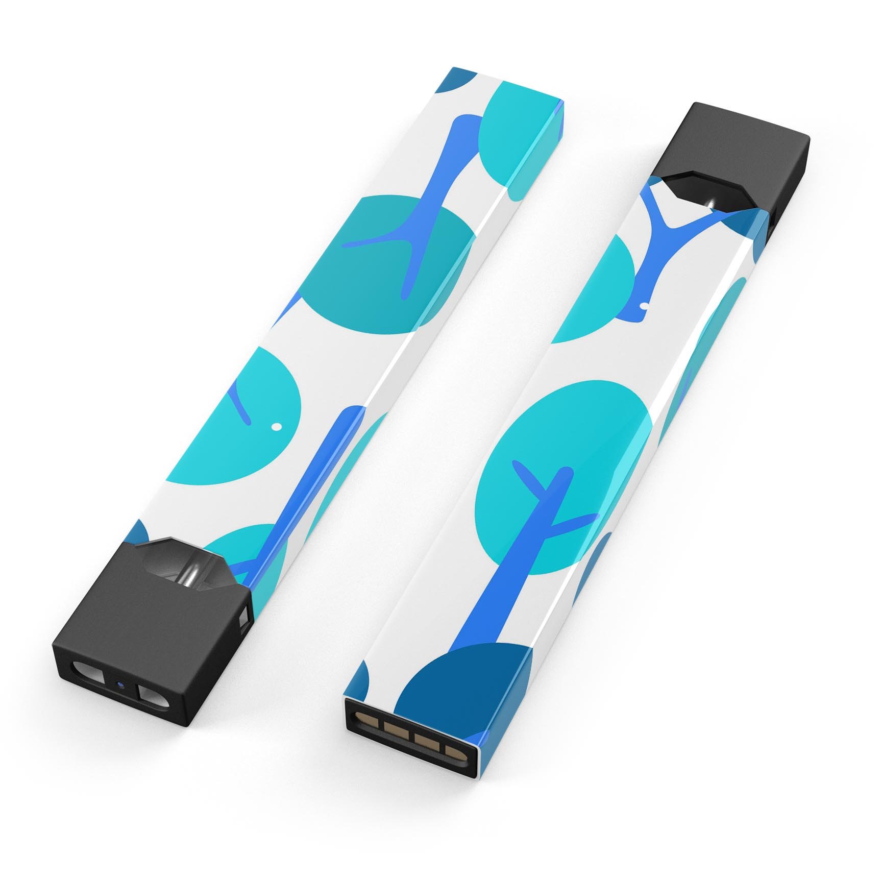 Bright Shades of Blue Cartoon Trees decal for JUUL device, showcasing vibrant colors and unique design.