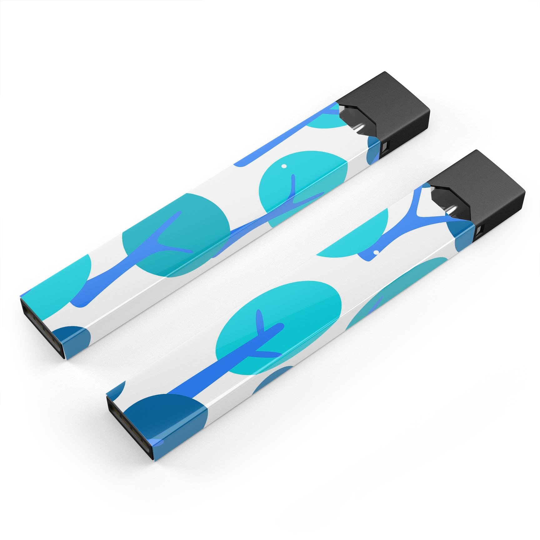 Bright Shades of Blue Cartoon Trees decal for JUUL device, showcasing vibrant colors and unique design.