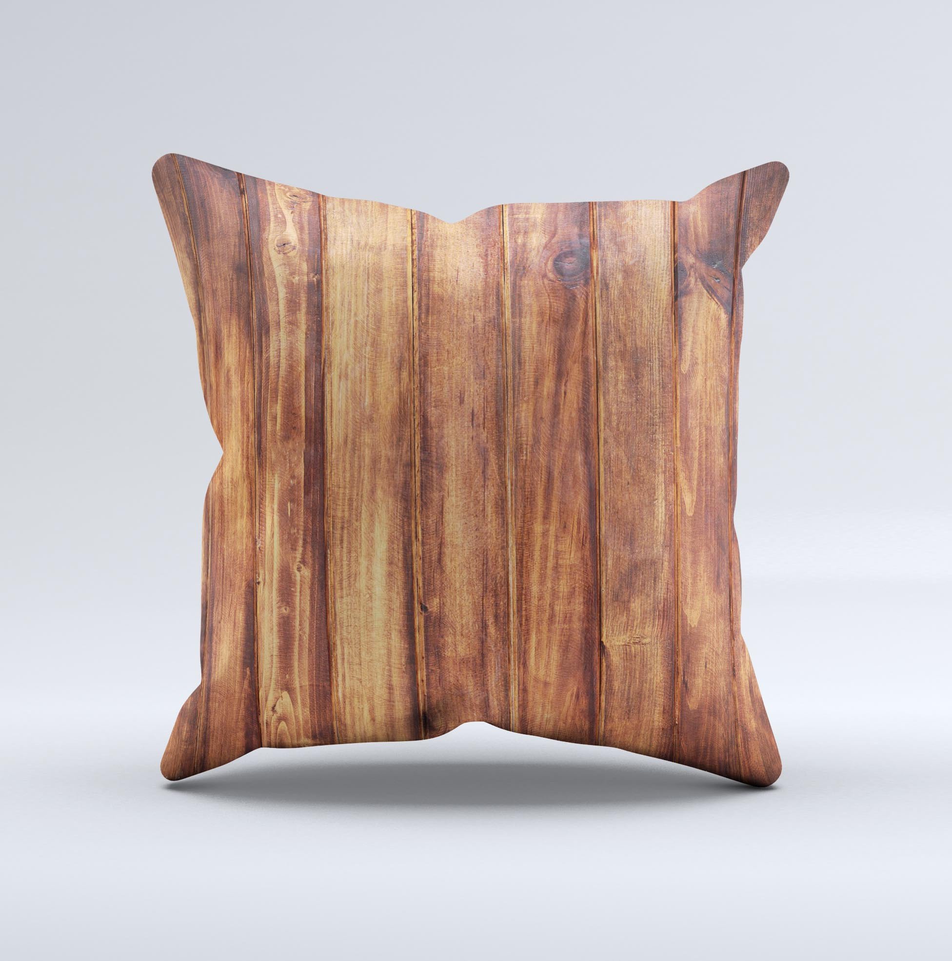 Bright Stained Wooden Planks Decorative Throw Pillow with unique ink-fuzed design, handcrafted in Virginia, showcasing vibrant colors and textures.