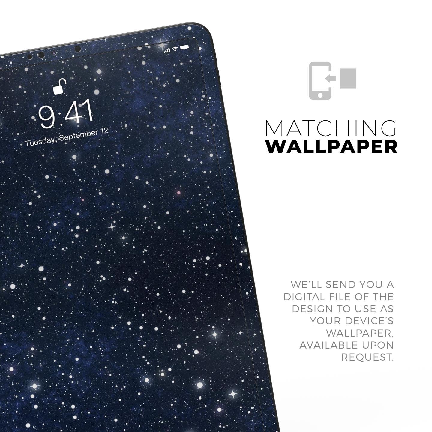 Bright Starry Sky Full Body Skin Decal for Apple iPad Pro 12.9", showcasing a vibrant starry design with premium finish.