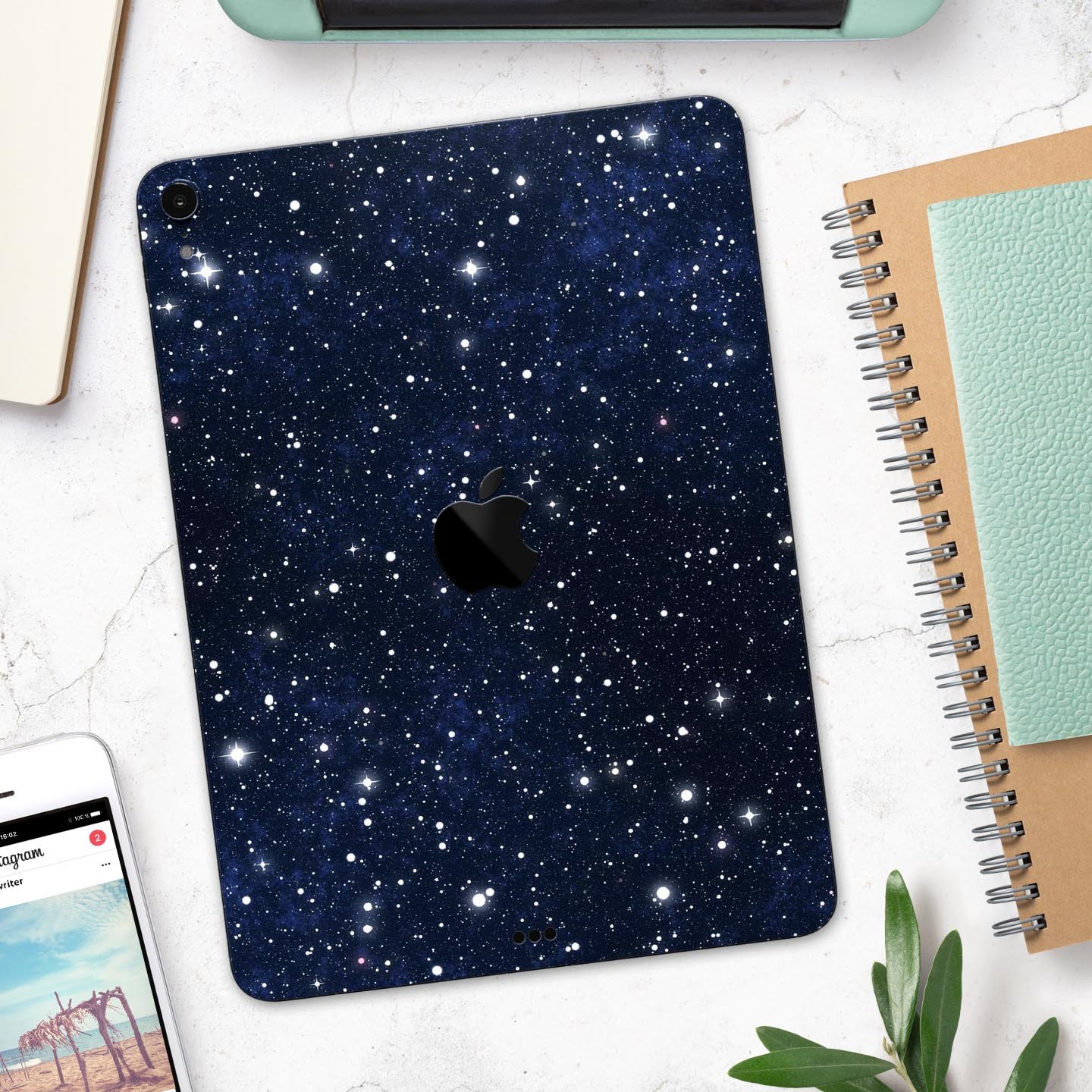 Bright Starry Sky Full Body Skin Decal for Apple iPad Pro 12.9", showcasing a vibrant starry design with premium finish.