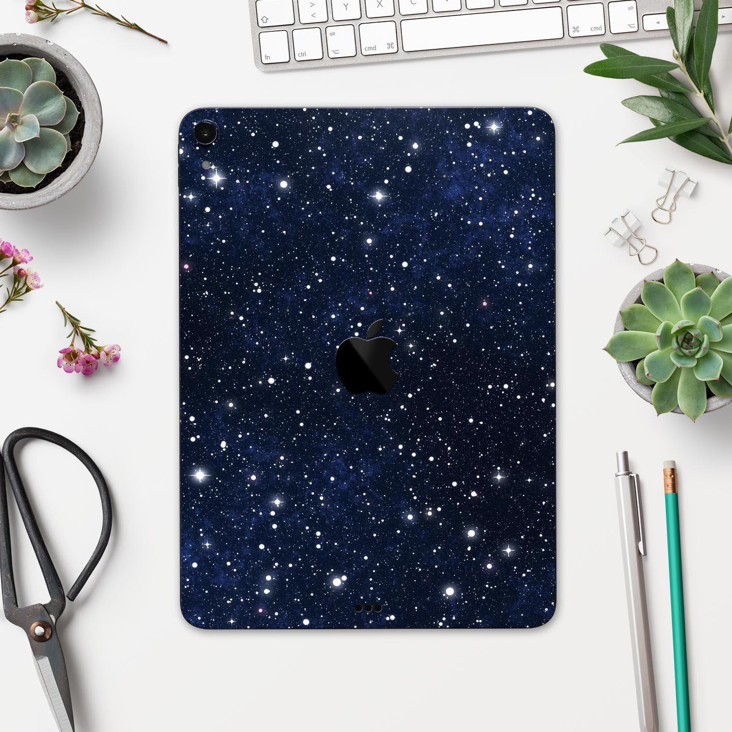 Bright Starry Sky Full Body Skin Decal for Apple iPad Pro 12.9", showcasing a vibrant starry design with premium finish.