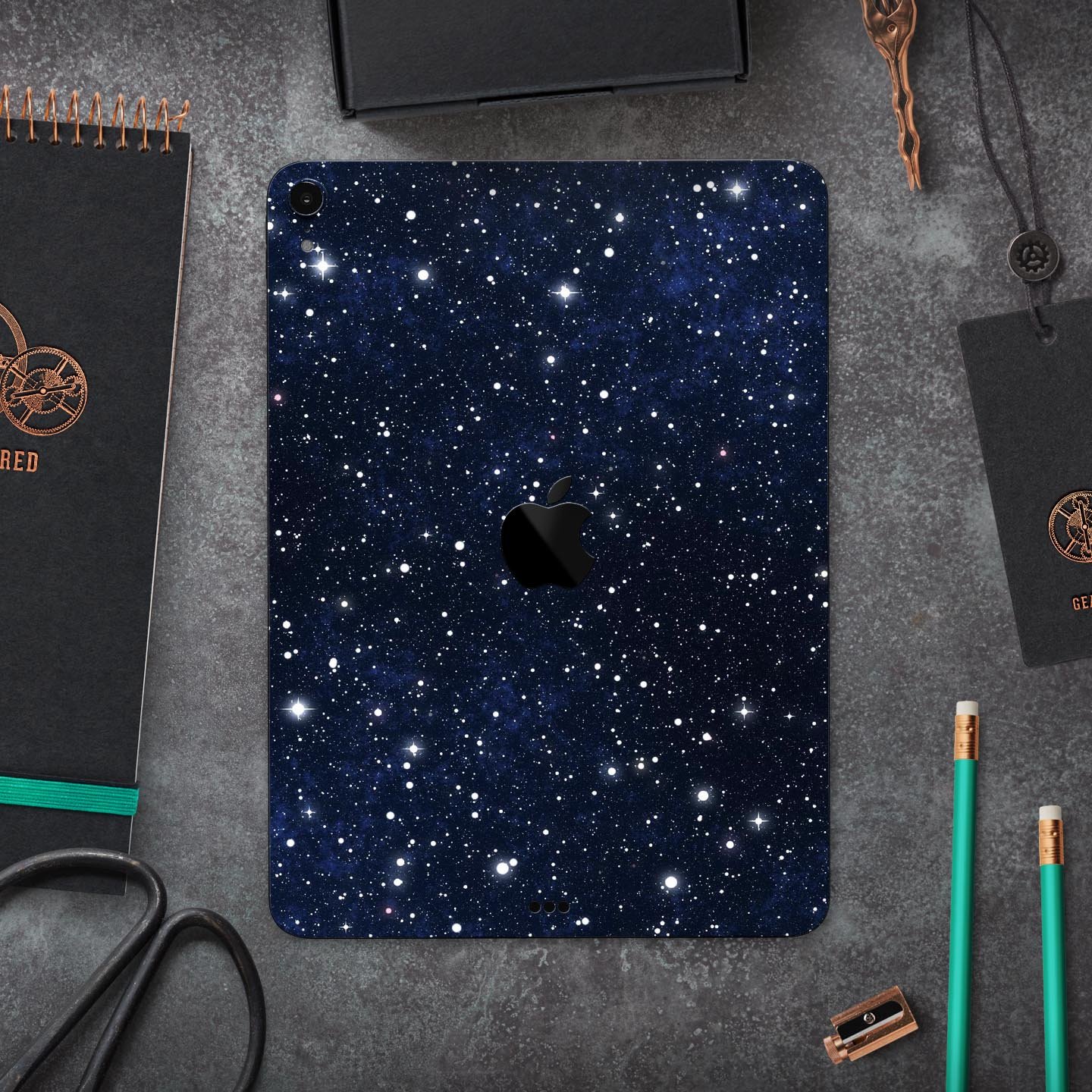 Bright Starry Sky Full Body Skin Decal for Apple iPad Pro 12.9", showcasing a vibrant starry design with premium finish.