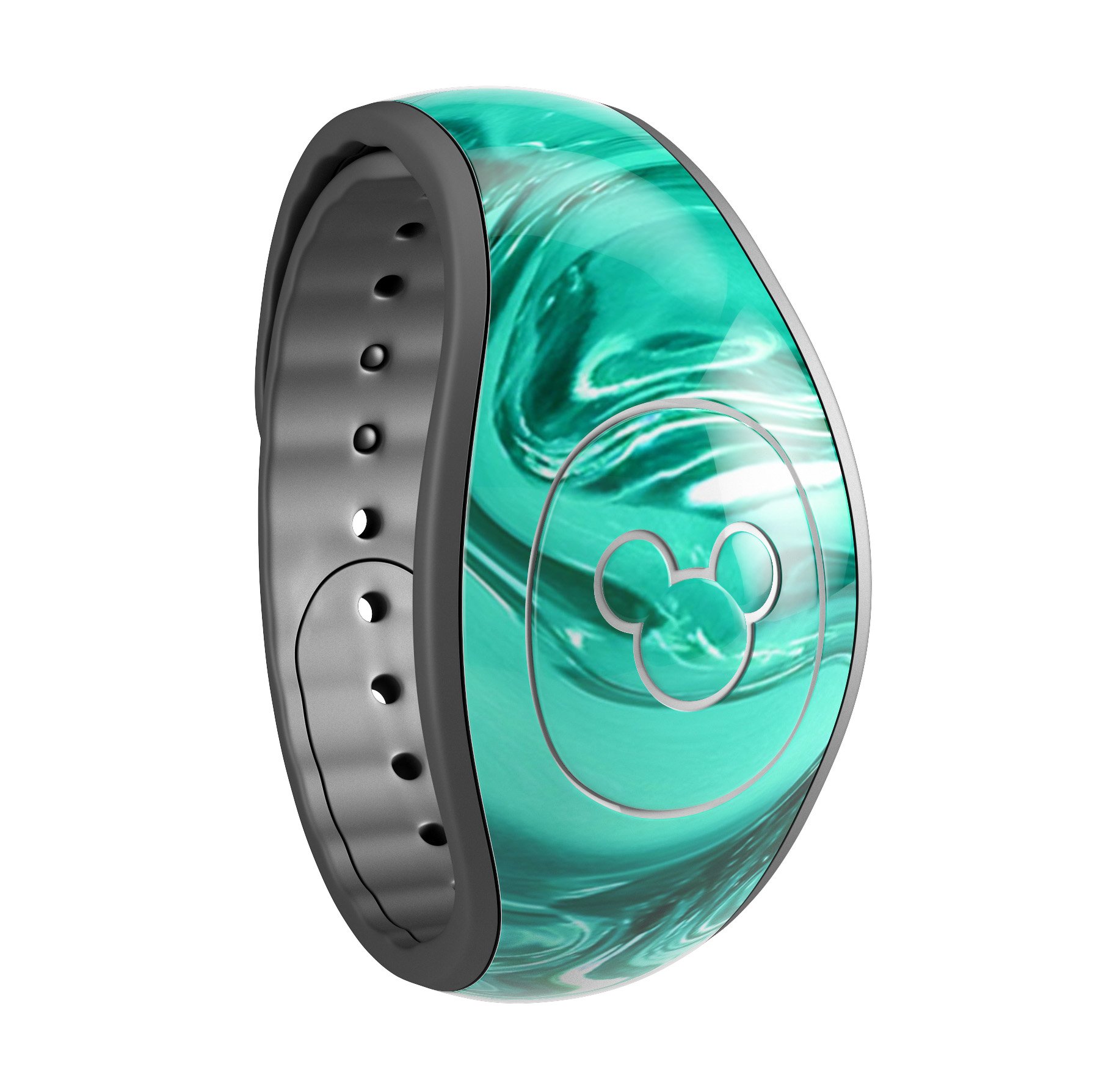 Bright trendy green swirled decal skin wrap kit for Disney Magic Band, showcasing vibrant colors and high-quality finish.