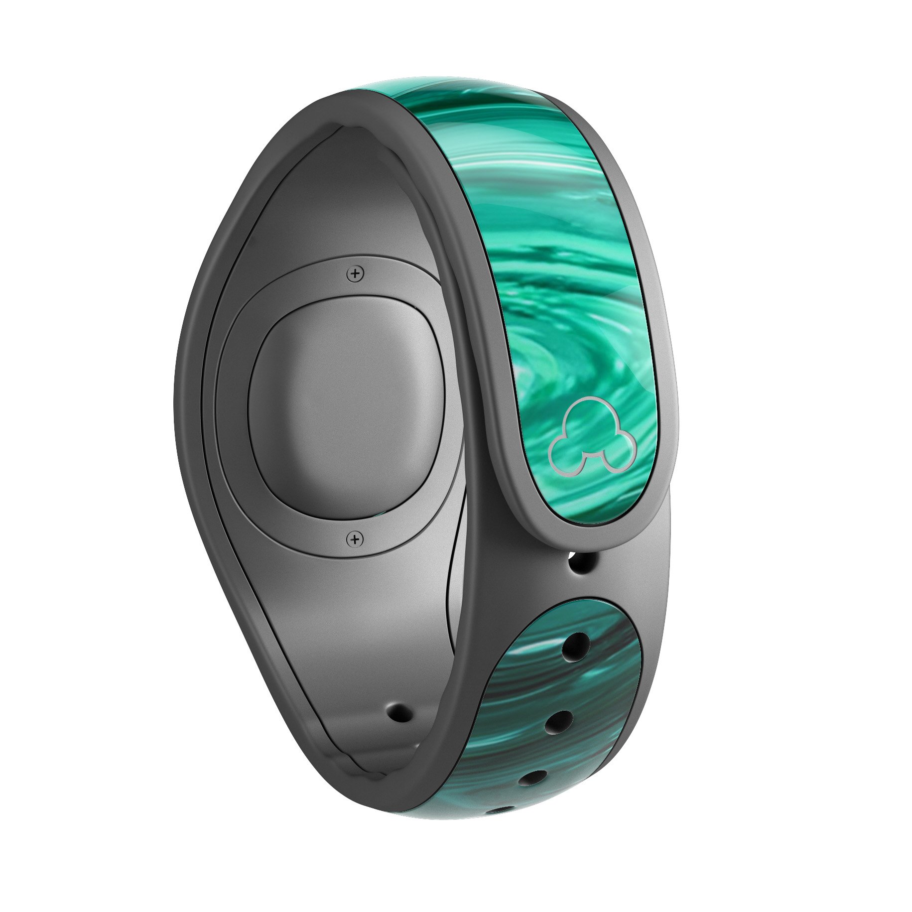 Bright trendy green swirled decal skin wrap kit for Disney Magic Band, showcasing vibrant colors and high-quality finish.