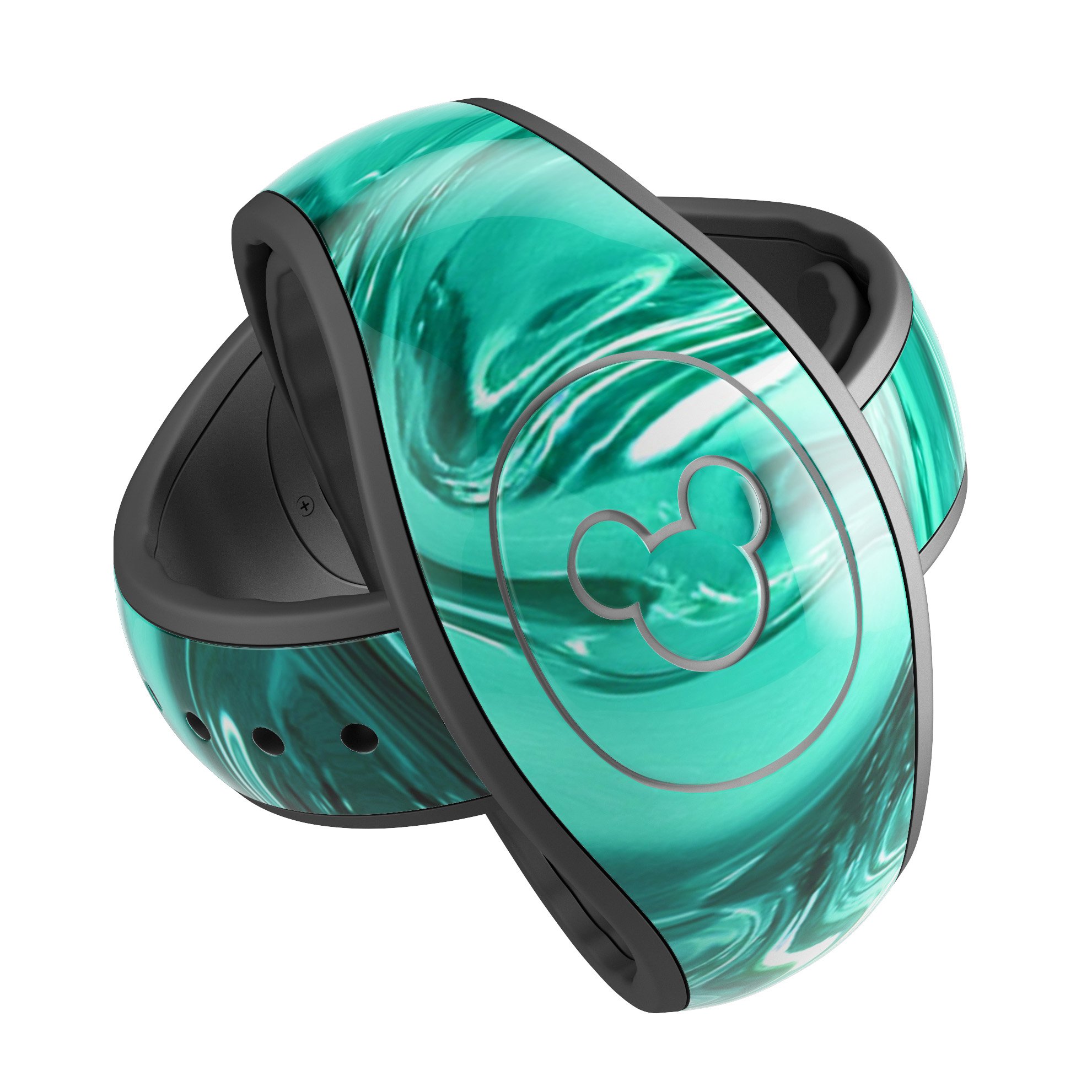 Bright trendy green swirled decal skin wrap kit for Disney Magic Band, showcasing vibrant colors and high-quality finish.