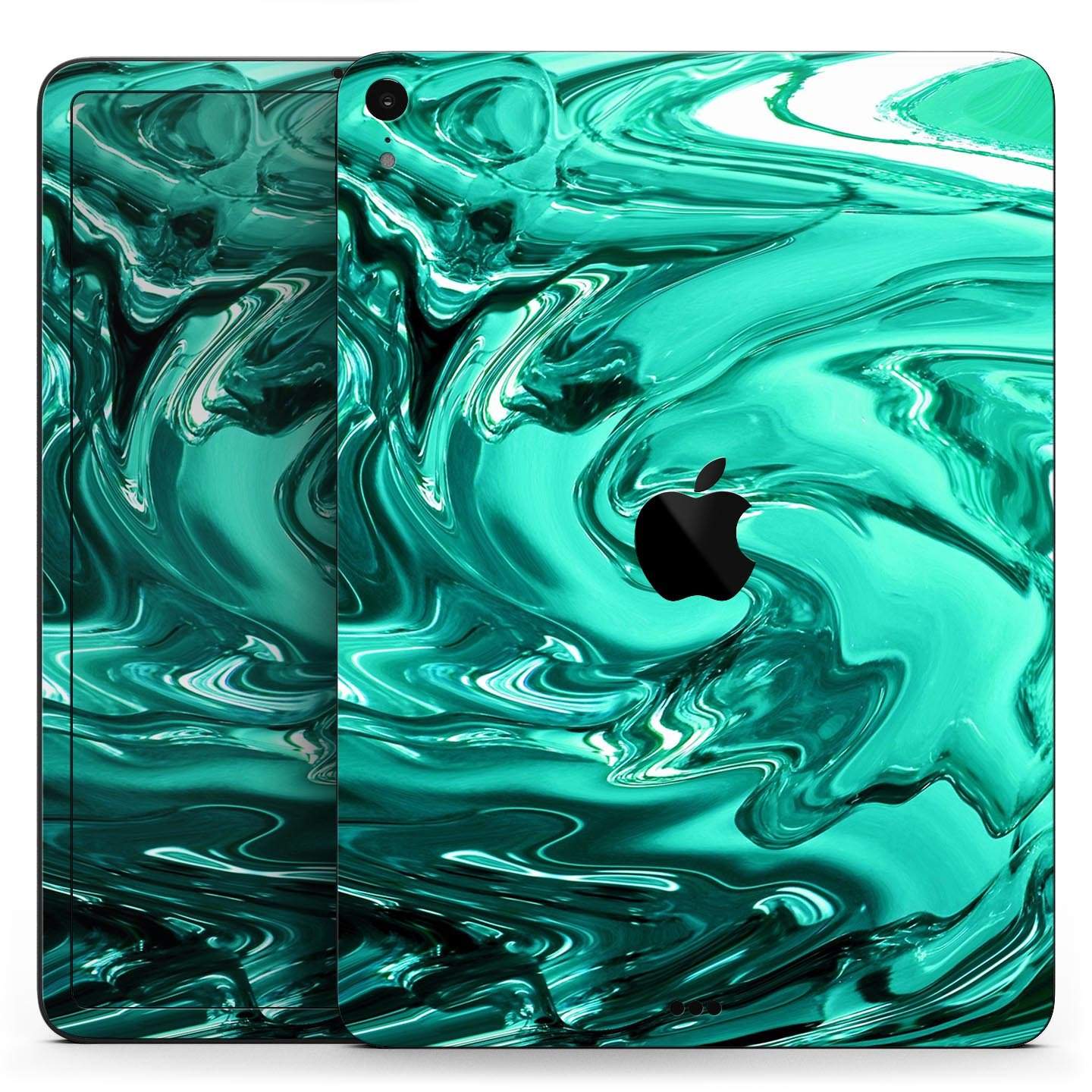 Bright trendy green swirled full body skin decal for Apple devices, showcasing vibrant colors and a sleek design.