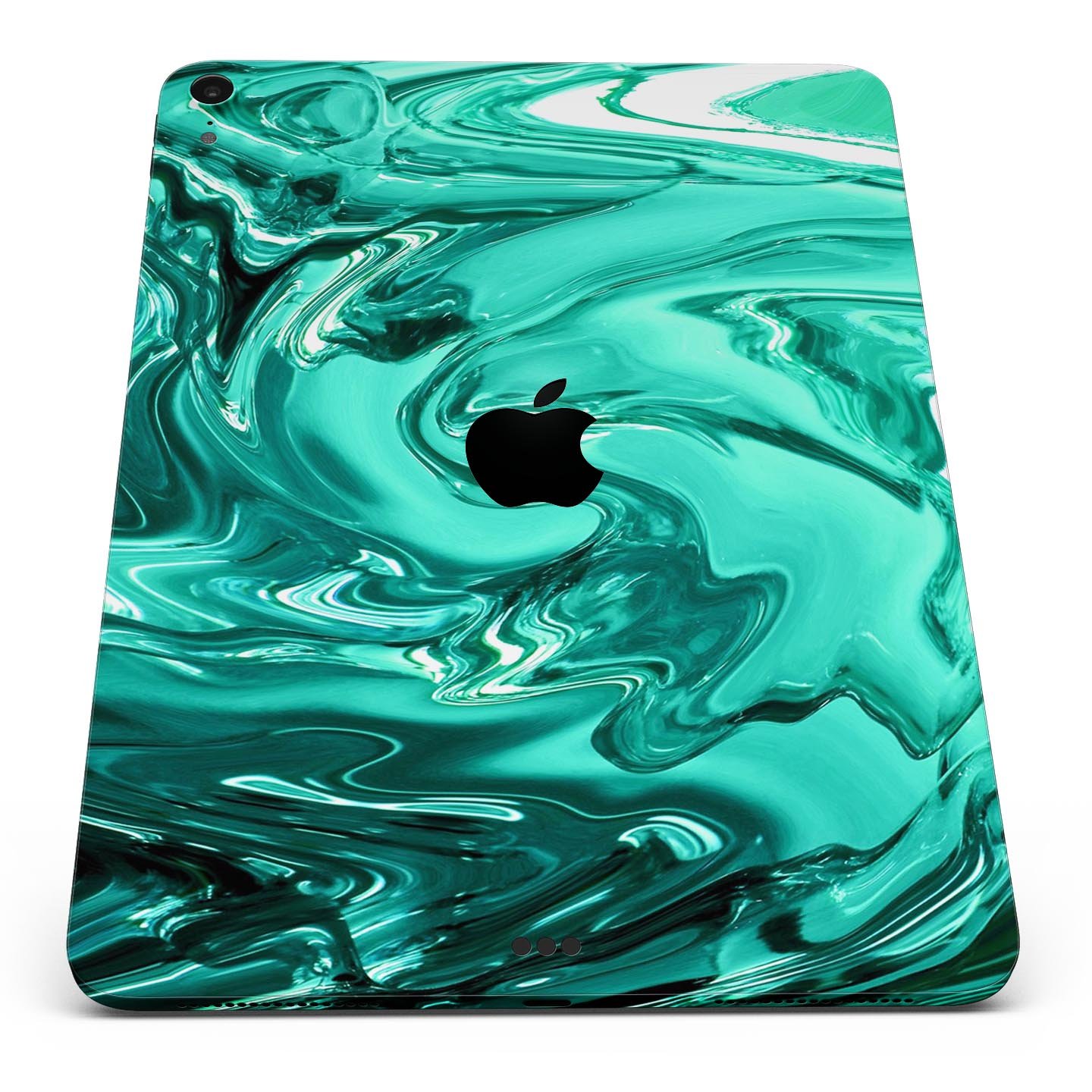 Bright trendy green swirled full body skin decal for Apple devices, showcasing vibrant colors and a sleek design.