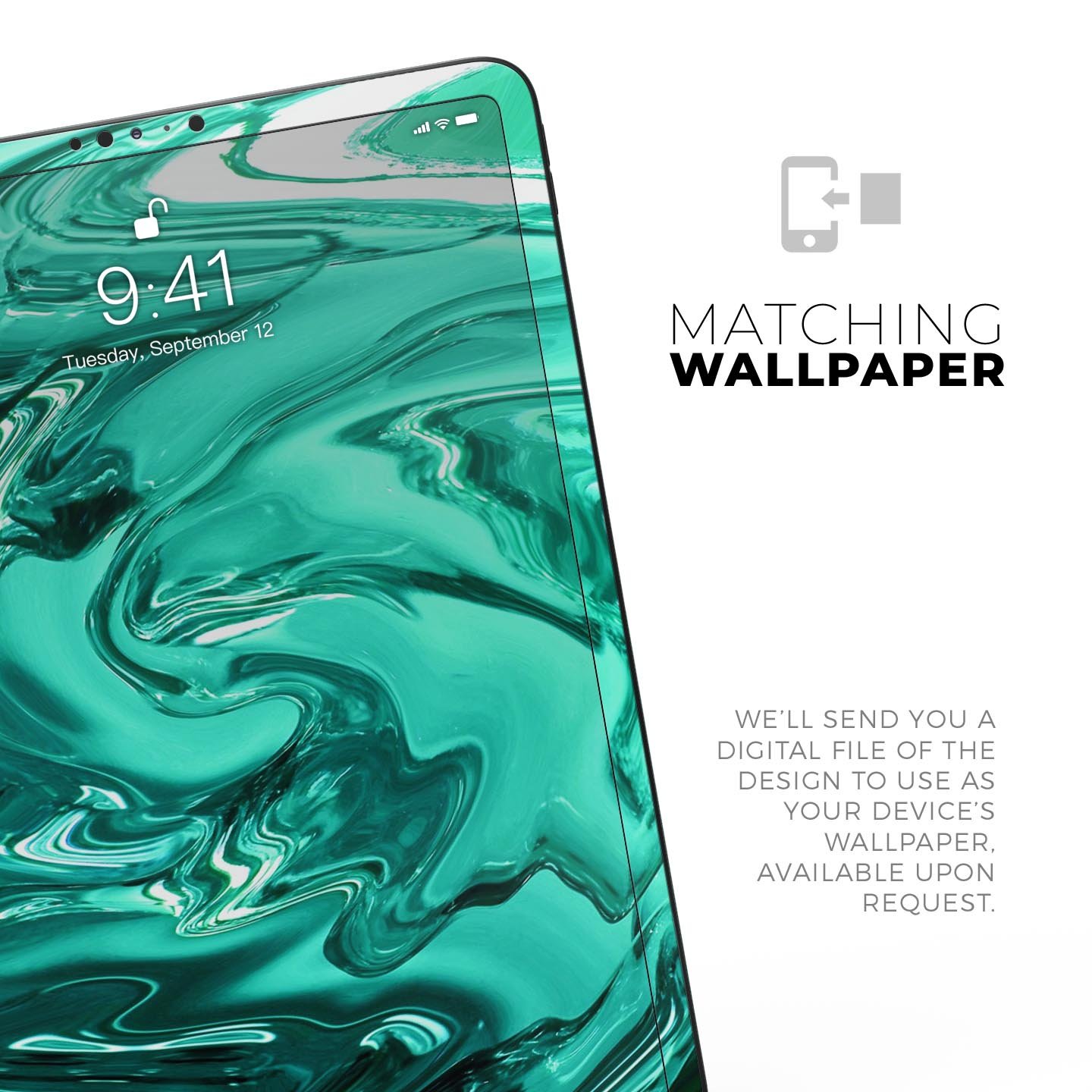 Bright trendy green swirled full body skin decal for Apple devices, showcasing vibrant colors and a sleek design.